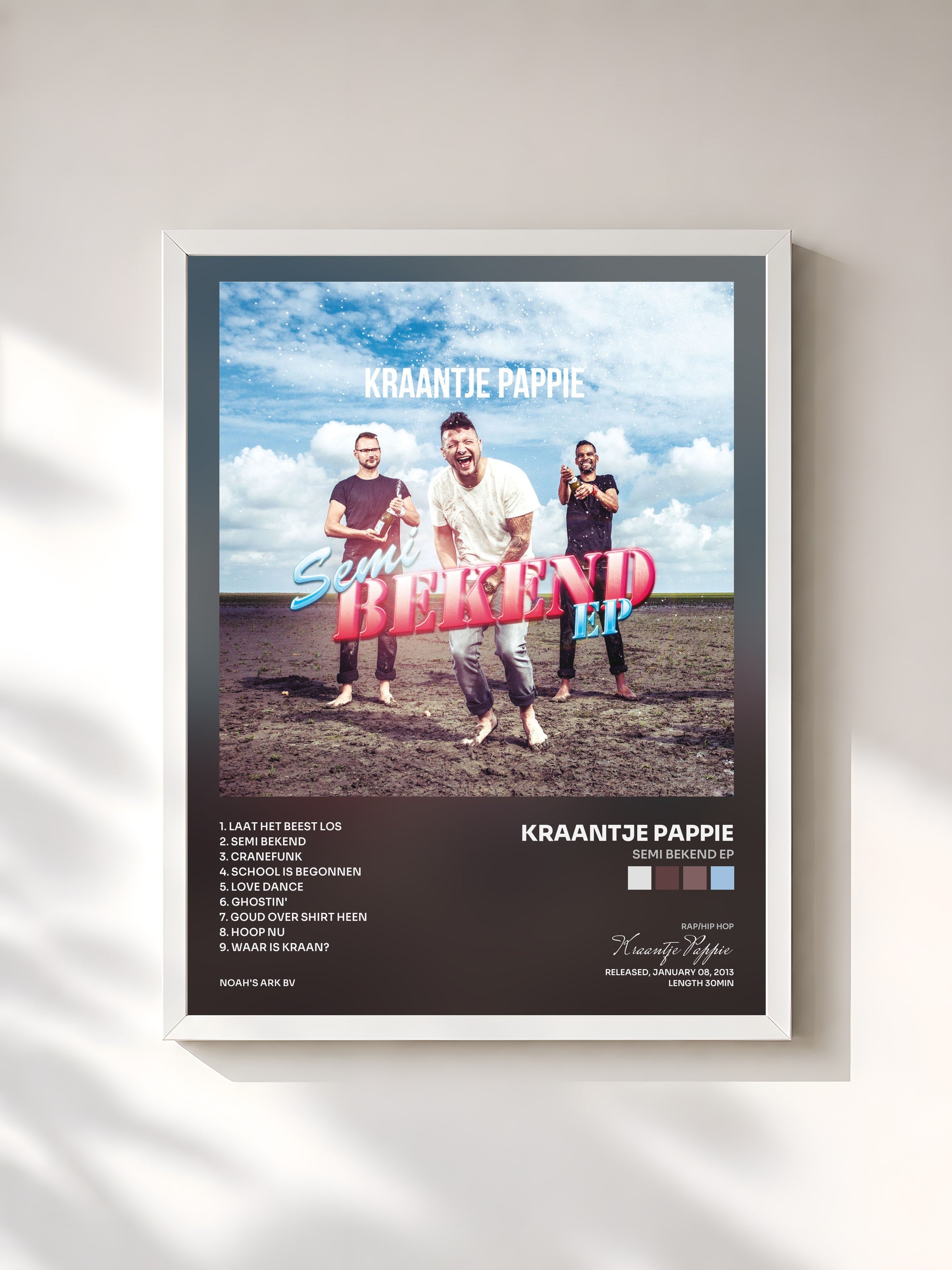 #blanc Tableau de l'album Semi Bekend EP de Kraantje Pappie, cadre blanc, imprimé et encadré en France