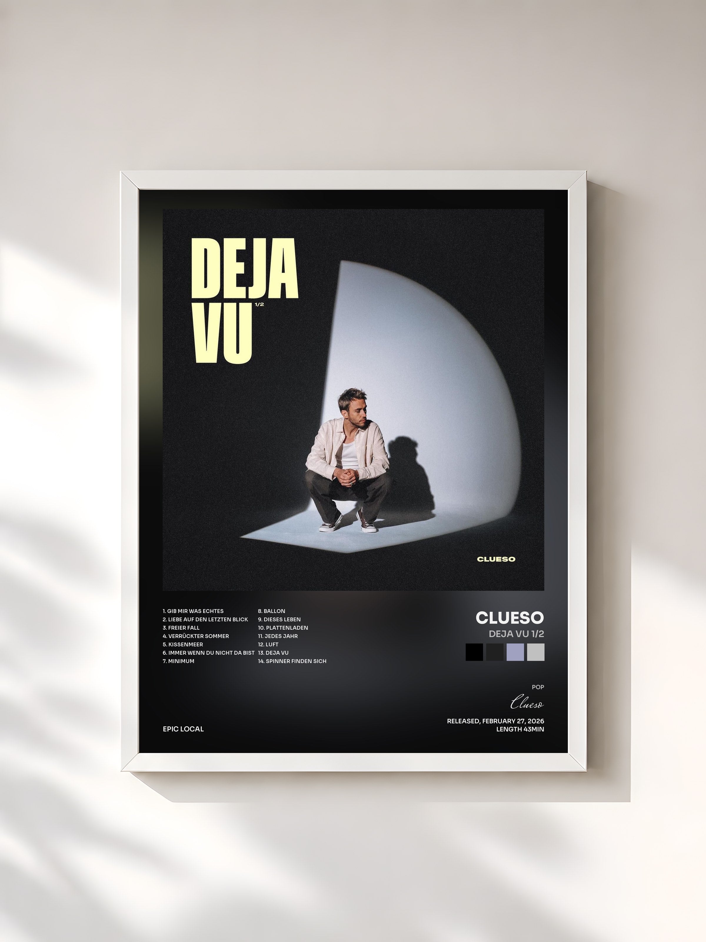 #blanc Tableau de l'album Deja Vu 1/2 de Clueso, cadre blanc, imprimé et encadré en France