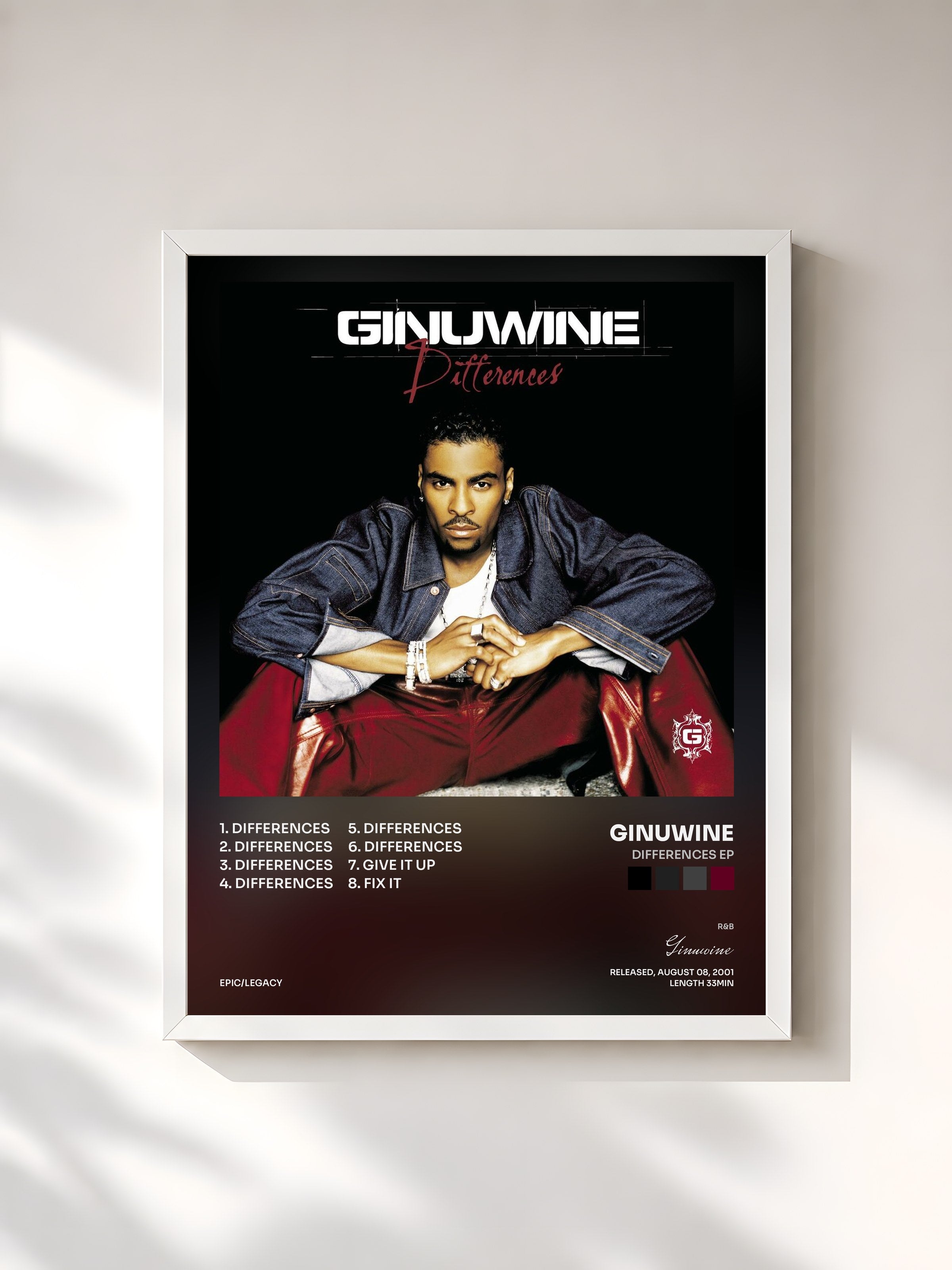 #blanc Tableau de l'album Differences EP de Ginuwine, cadre blanc, imprimé et encadré en France
