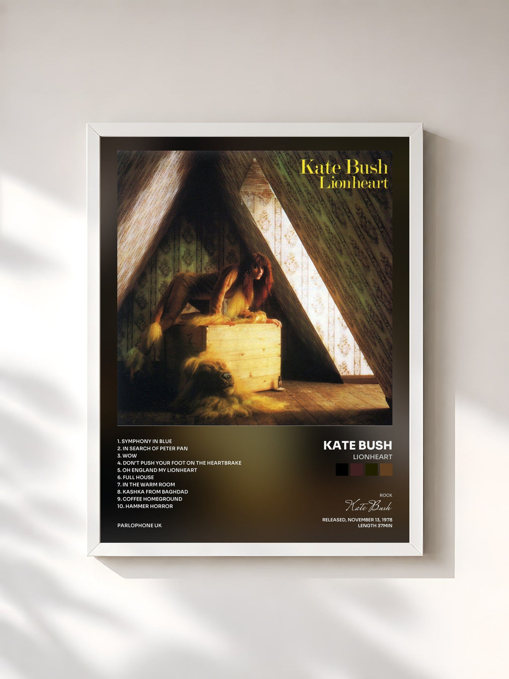 #blanc Tableau de l'album Lionheart de Kate Bush, cadre blanc, imprimé et encadré en France