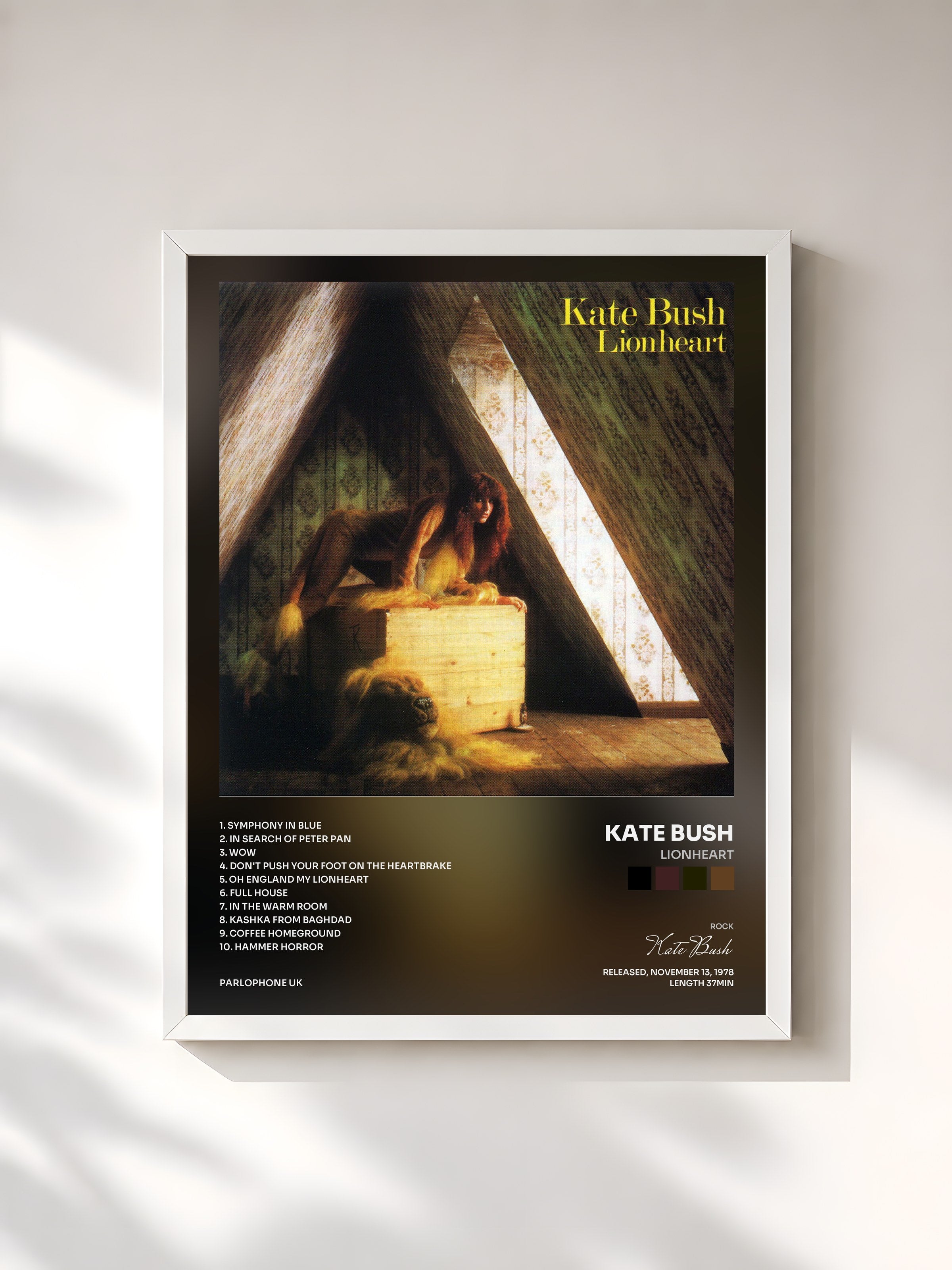 #blanc Tableau de l'album Lionheart de Kate Bush, cadre blanc, imprimé et encadré en France