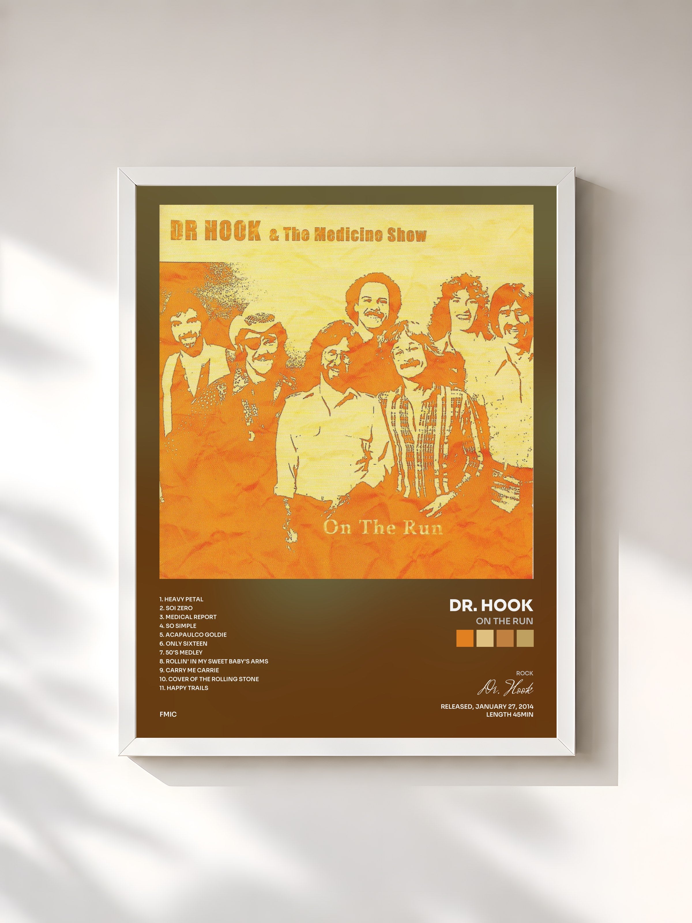 #blanc Tableau de l'album On the Run de Dr. Hook, cadre blanc, imprimé et encadré en France