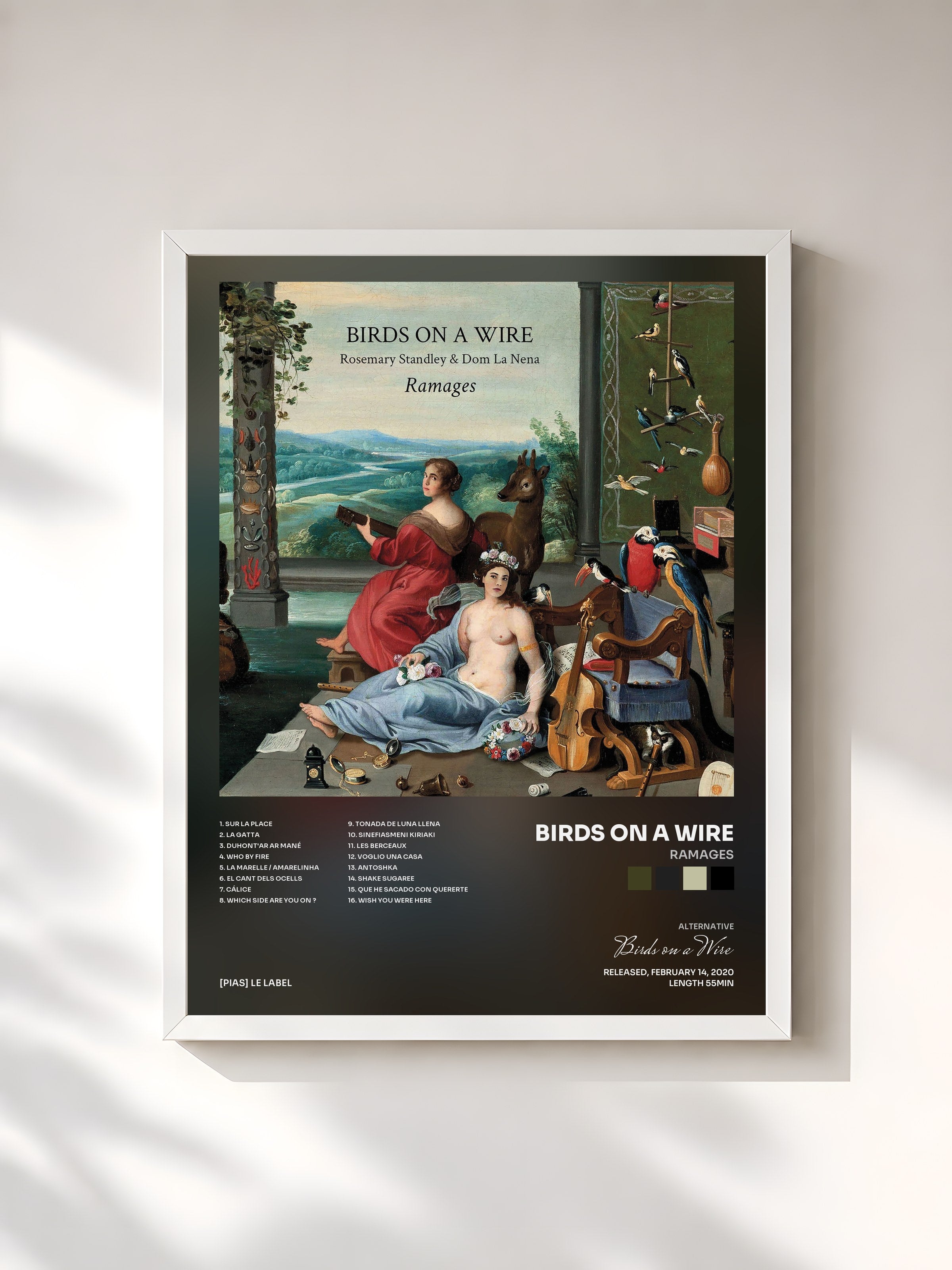 #blanc Tableau de l'album Ramages de Birds on a Wire, cadre blanc, imprimé et encadré en France