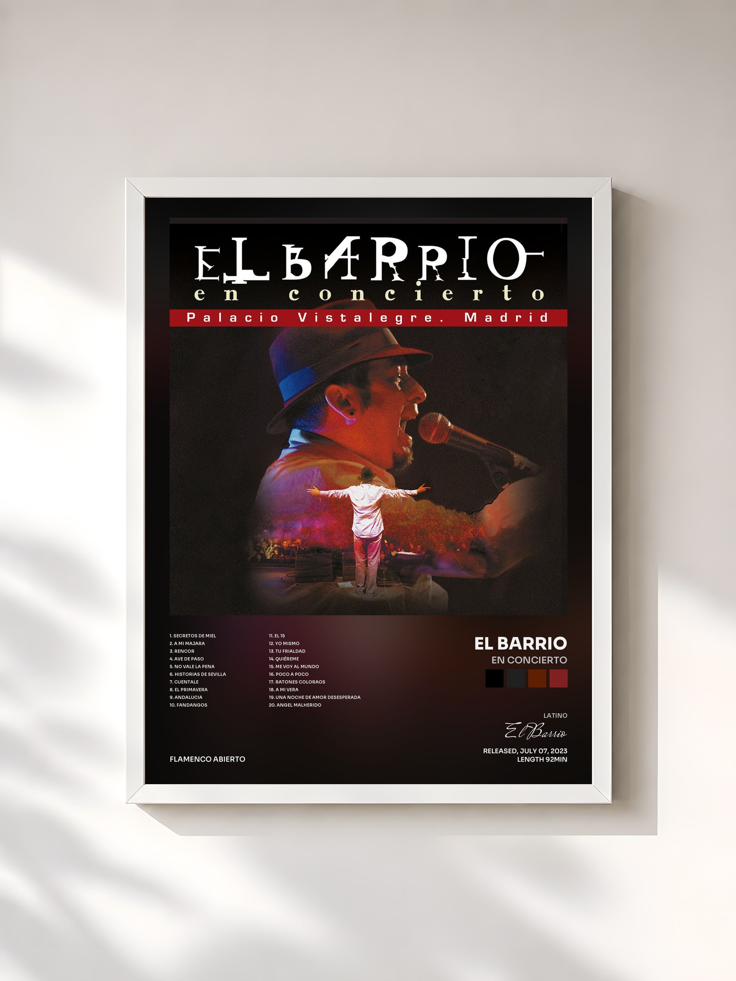 #blanc Tableau de l'album En Concierto de El Barrio, cadre blanc, imprimé et encadré en France