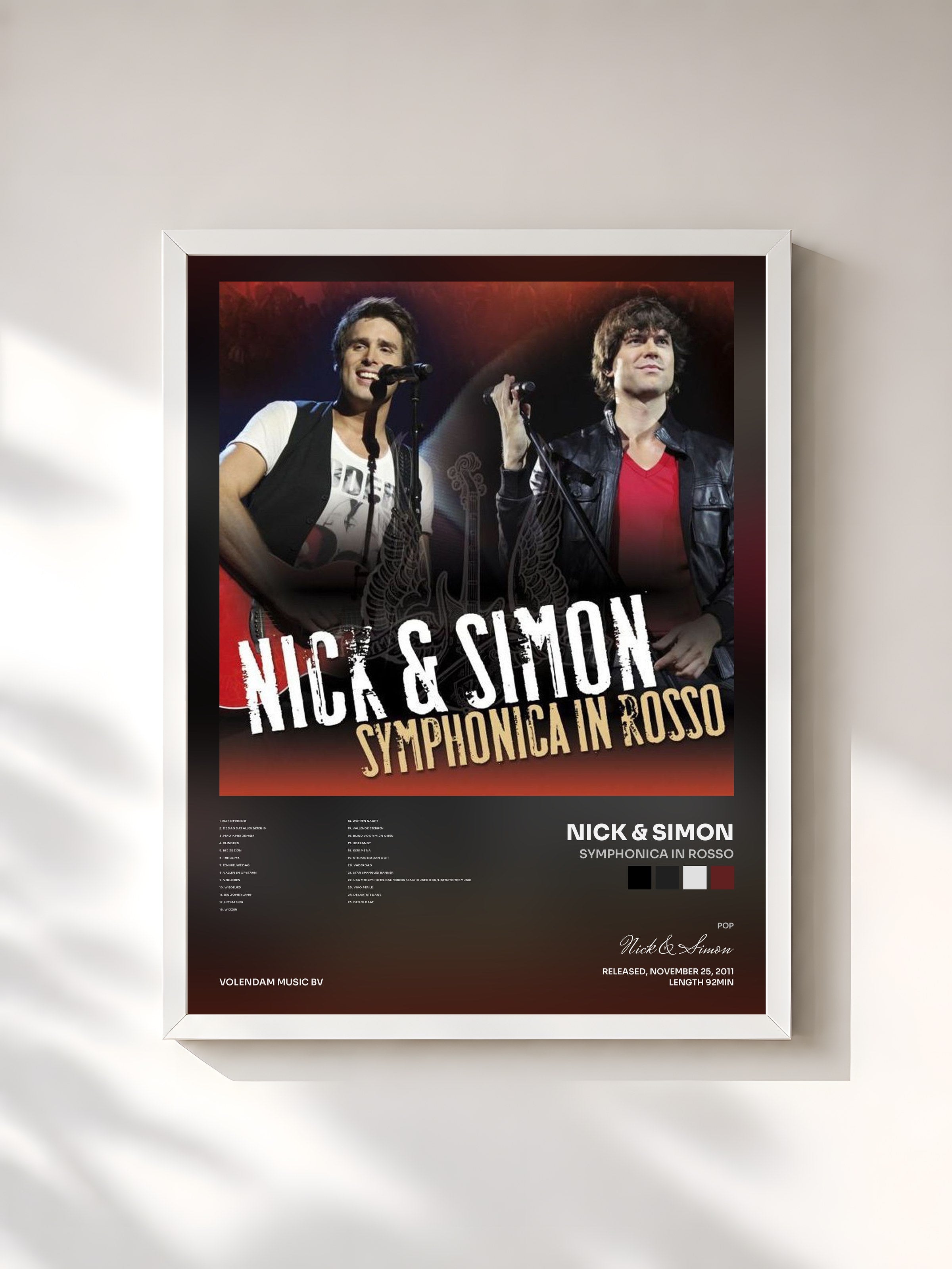 #blanc Tableau de l'album Symphonica In Rosso de Nick & Simon, cadre blanc, imprimé et encadré en France
