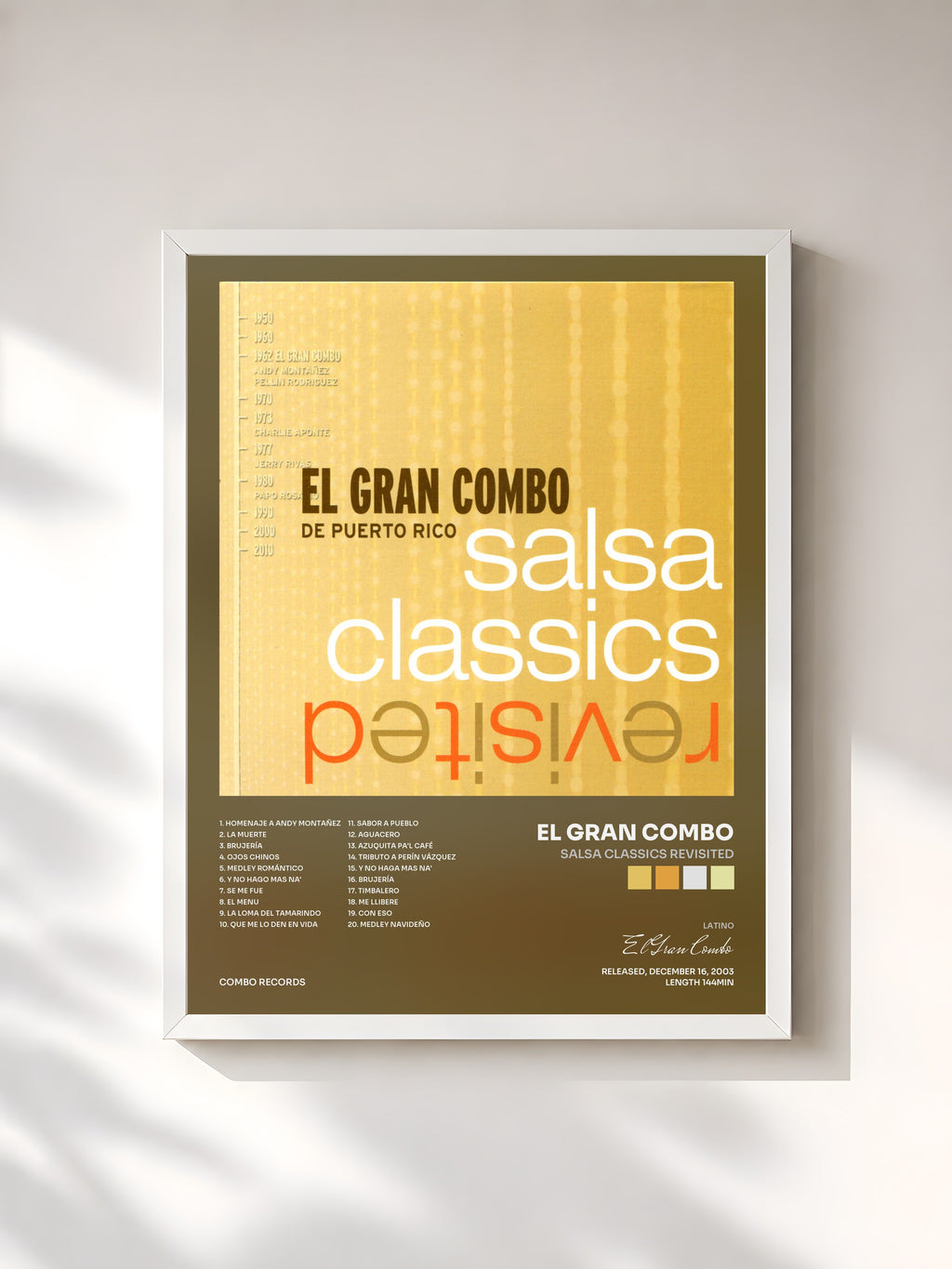 #blanc Tableau de l'album Salsa Classics Revisited de El Gran Combo, cadre blanc, imprimé et encadré en France