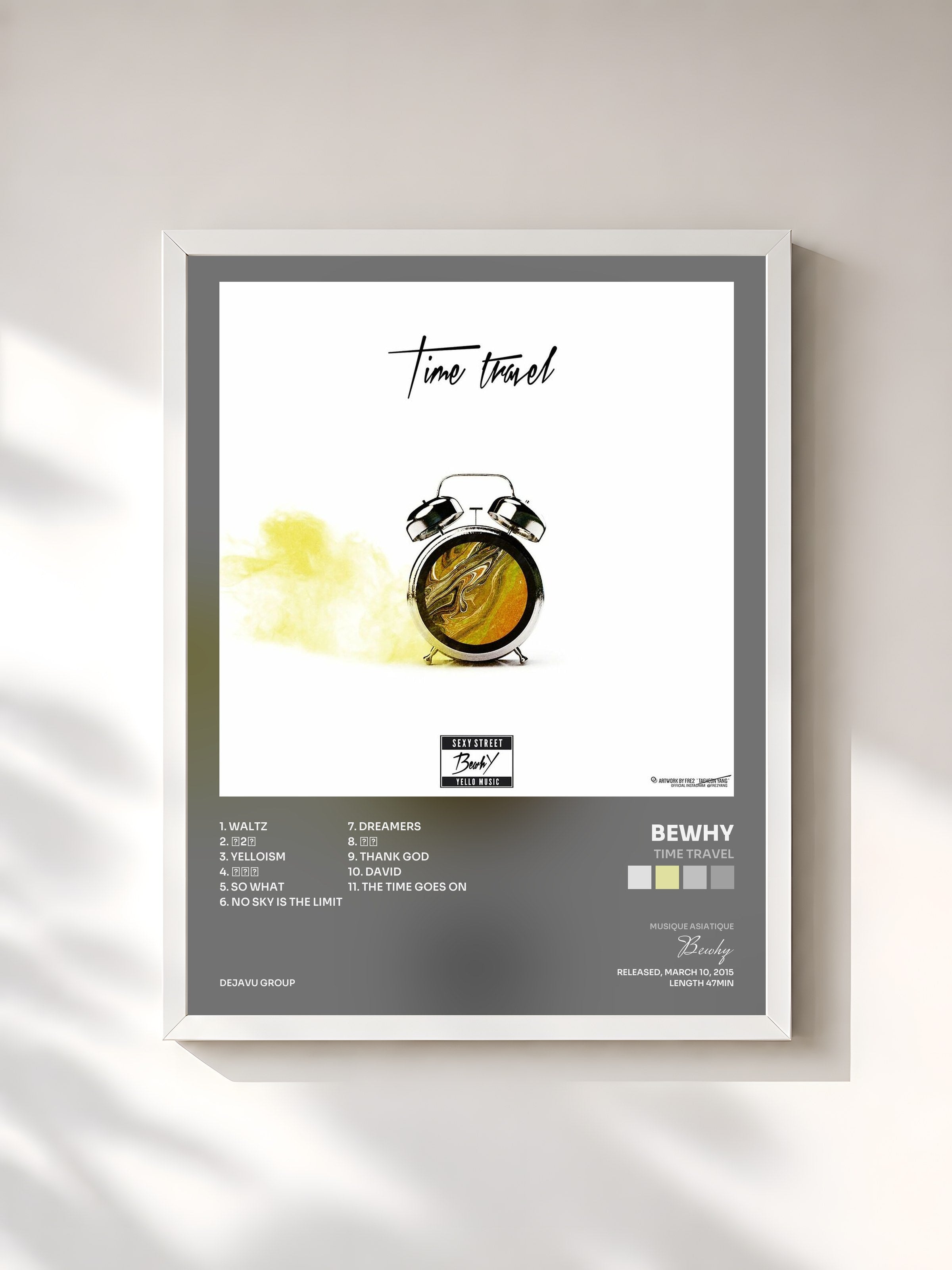 #blanc Tableau de l'album Time Travel de Bewhy, cadre blanc, imprimé et encadré en France