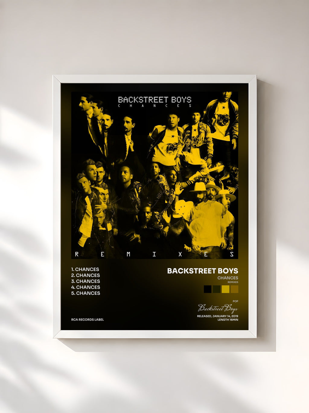 #blanc Tableau de l'album Chances (Remixes) de Backstreet Boys, cadre blanc, imprimé et encadré en France