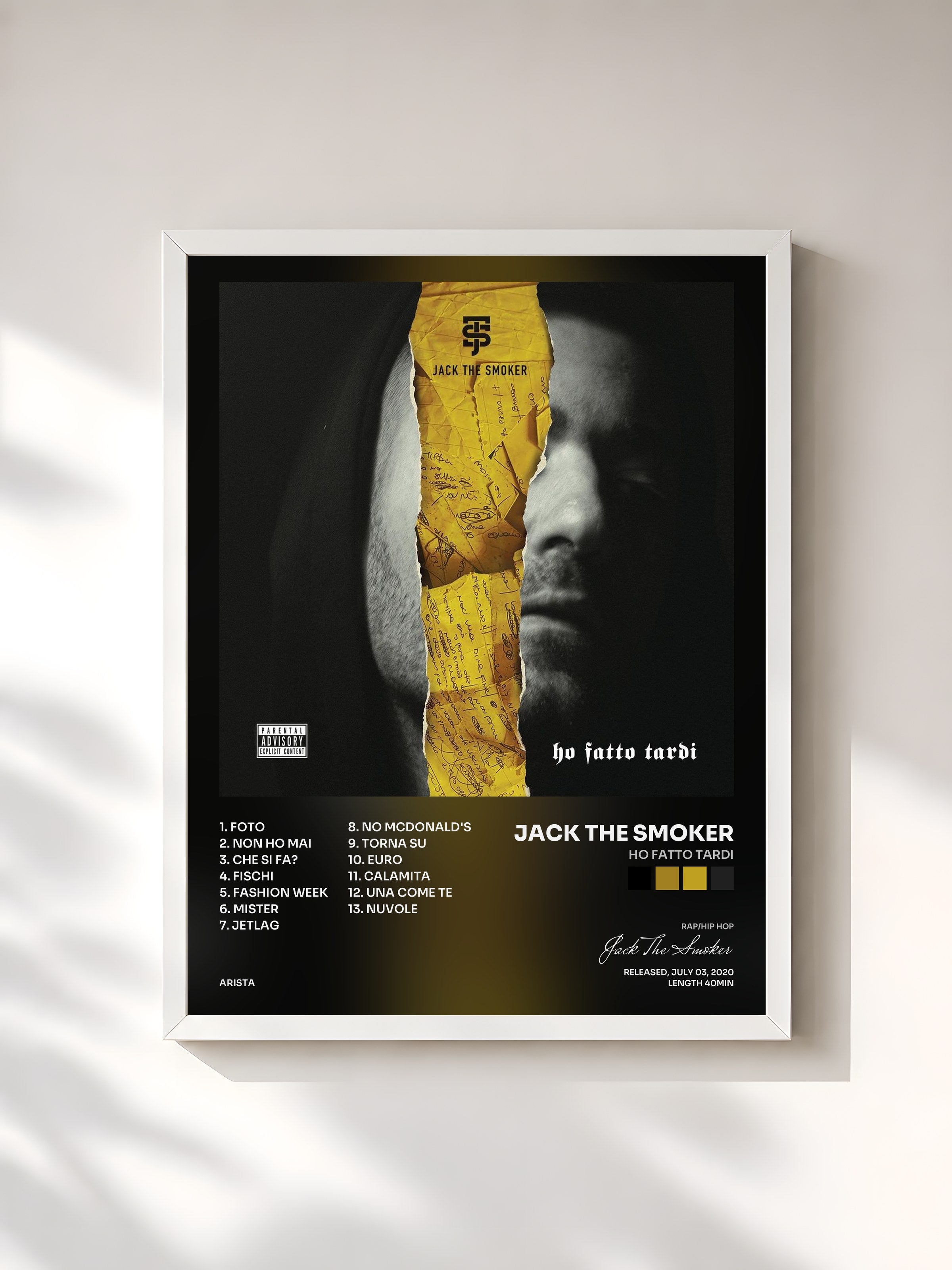 #blanc Tableau de l'album Ho Fatto Tardi de Jack The Smoker, cadre blanc, imprimé et encadré en France
