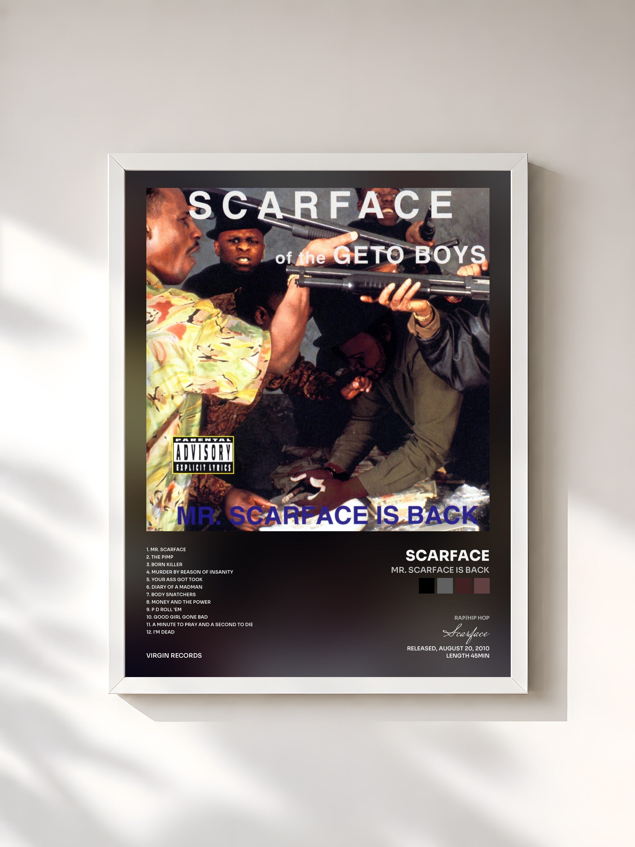 #blanc Tableau de l'album Mr. Scarface Is Back de Scarface, cadre blanc, imprimé et encadré en France