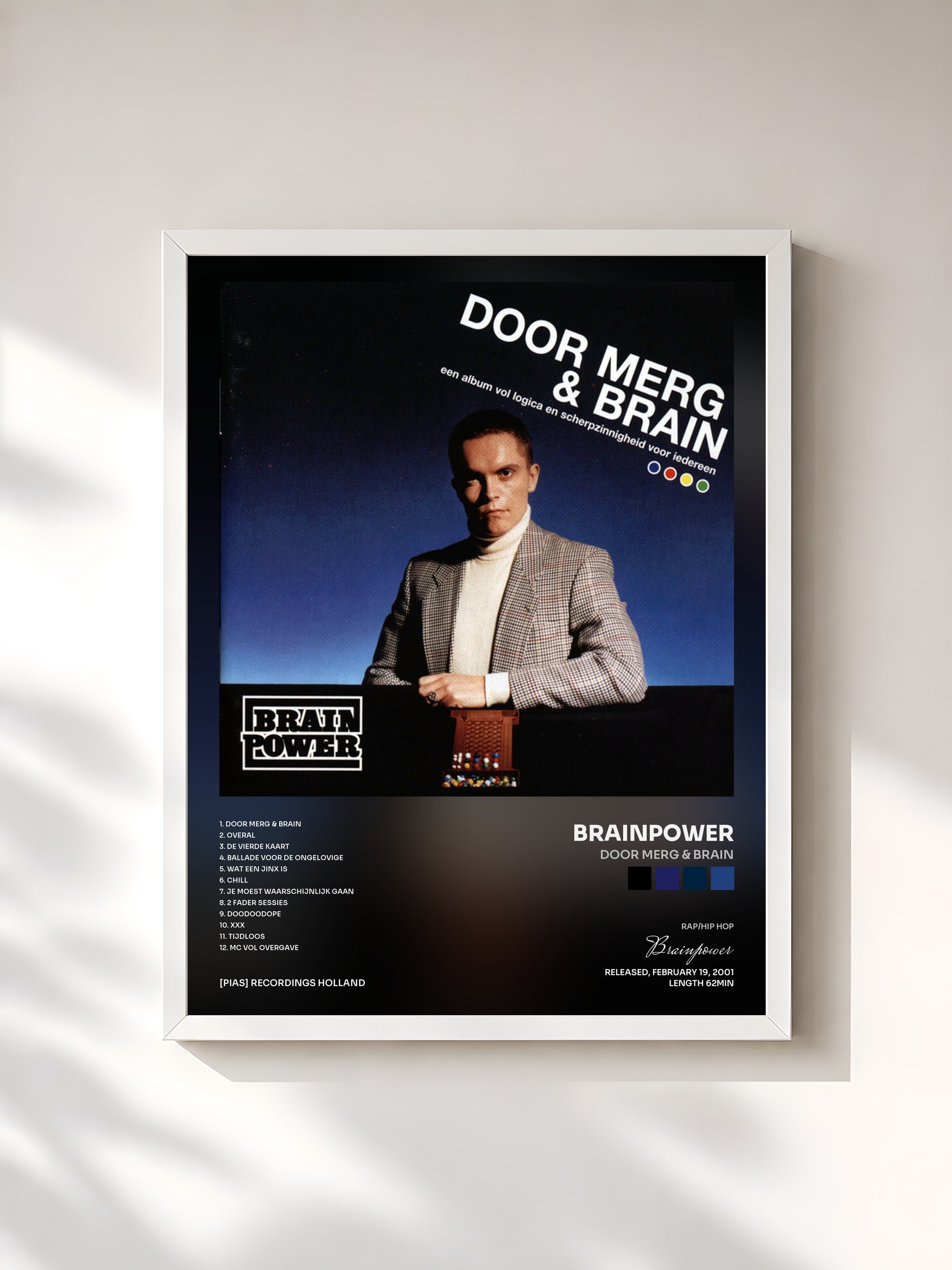 #blanc Tableau de l'album Door Merg & Brain de Brainpower, cadre blanc, imprimé et encadré en France