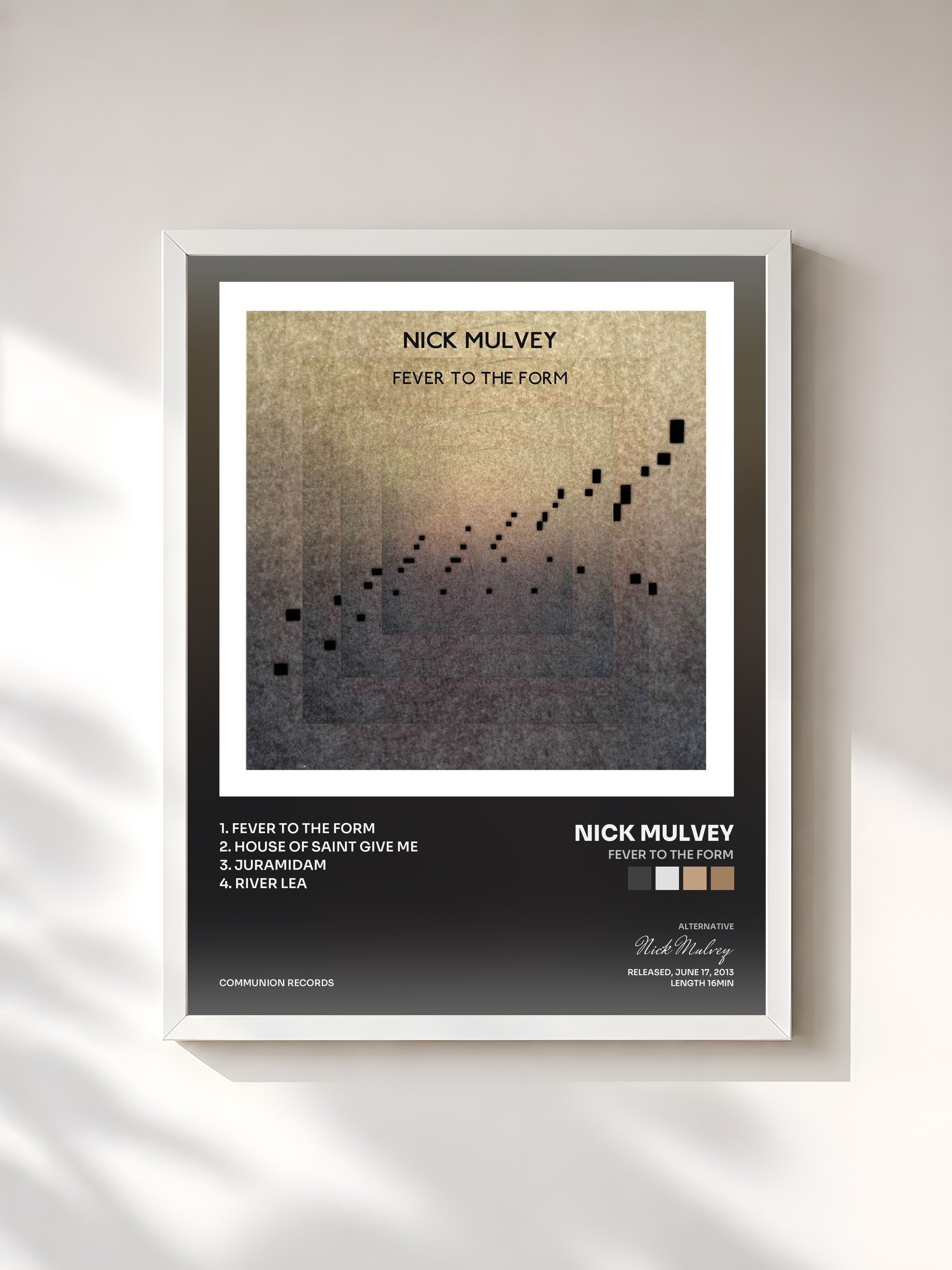 #blanc Tableau de l'album Fever To The Form de Nick Mulvey, cadre blanc, imprimé et encadré en France