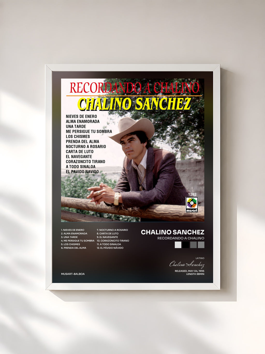 #blanc Tableau de l'album Recordando A Chalino de Chalino Sanchez, cadre blanc, imprimé et encadré en France