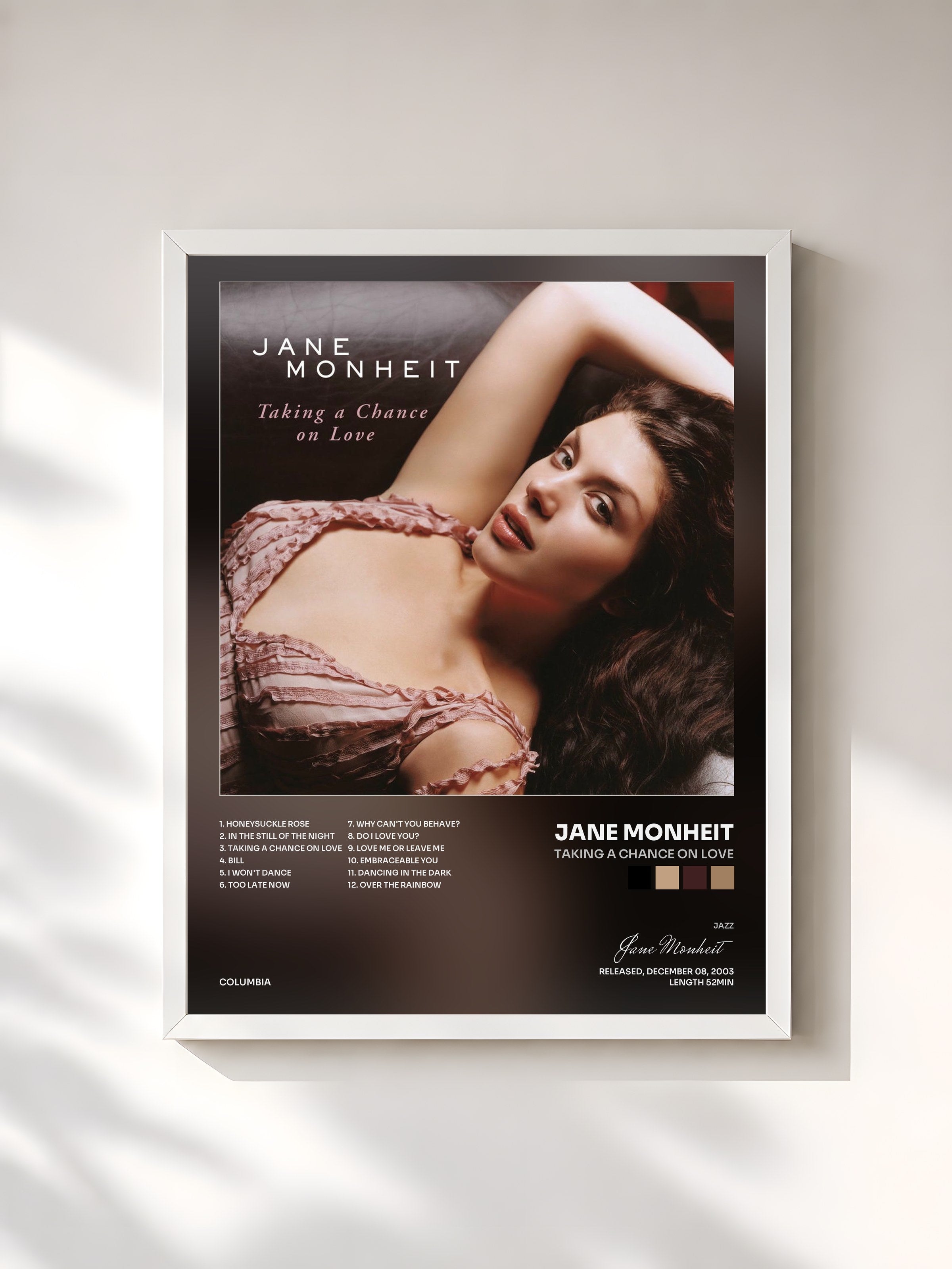 #blanc Tableau de l'album Taking A Chance On Love de Jane Monheit, cadre blanc, imprimé et encadré en France
