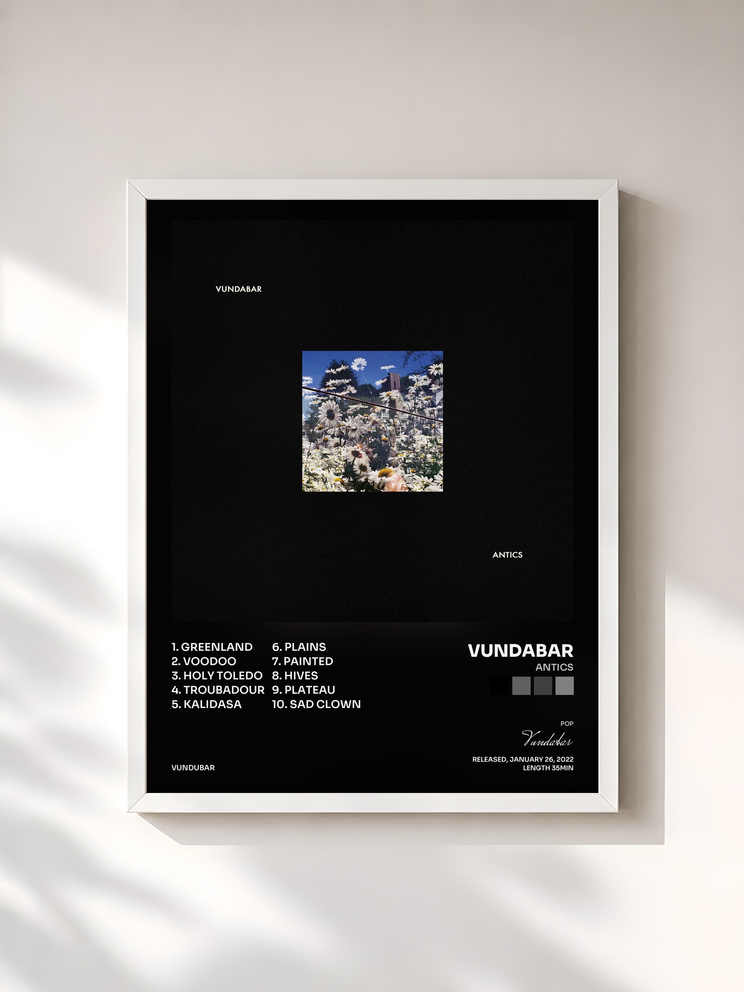 #blanc Tableau de l'album Antics de Vundabar, cadre blanc, imprimé et encadré en France