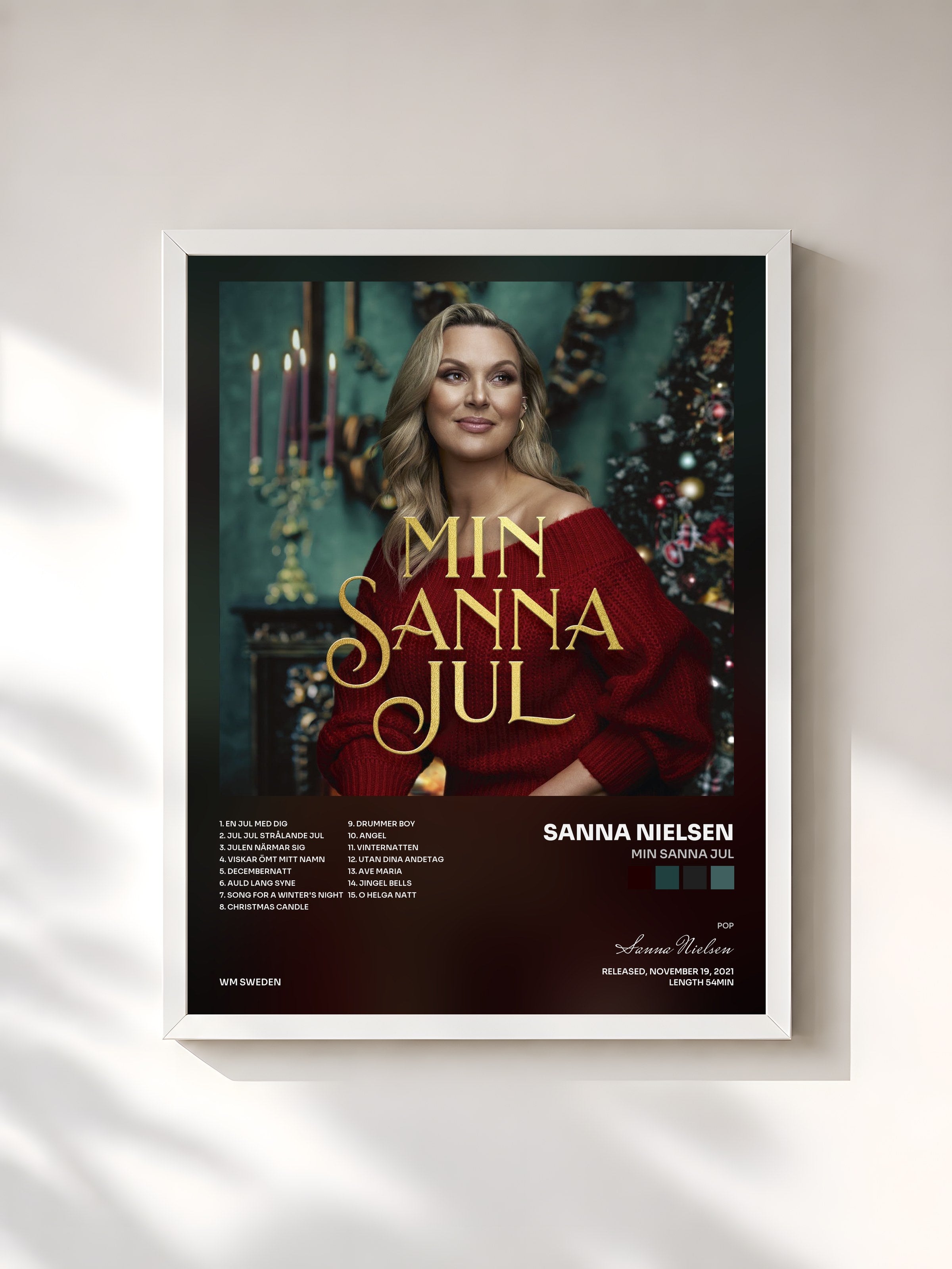 #blanc Tableau de l'album Min Sanna jul de Sanna Nielsen, cadre blanc, imprimé et encadré en France