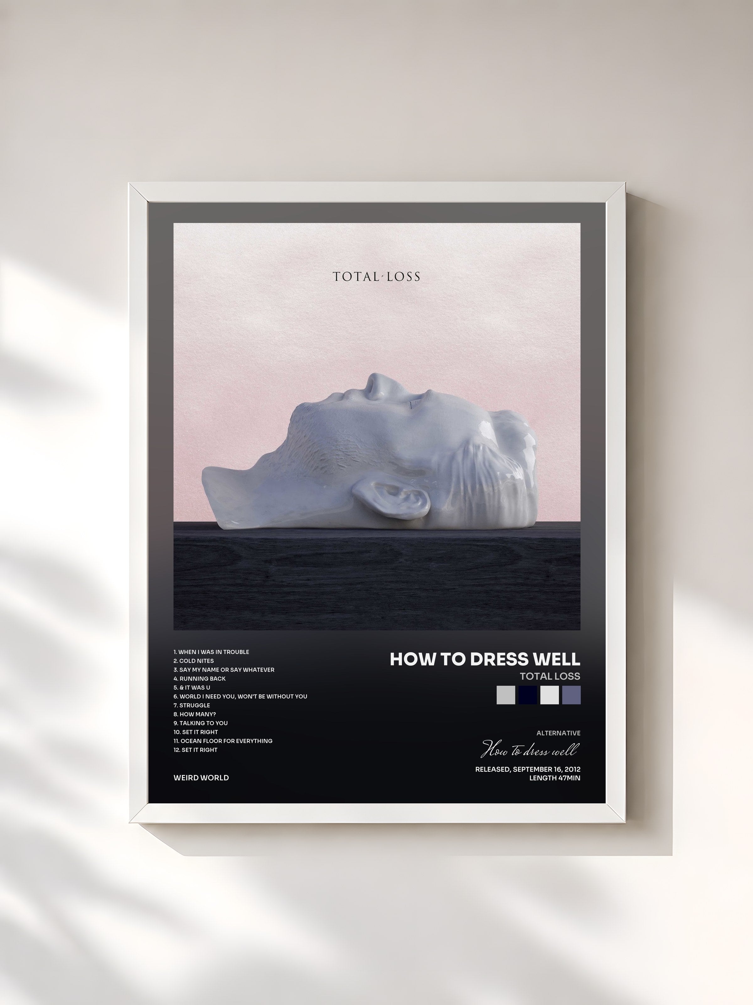 #blanc Tableau de l'album Total Loss de How to dress well, cadre blanc, imprimé et encadré en France