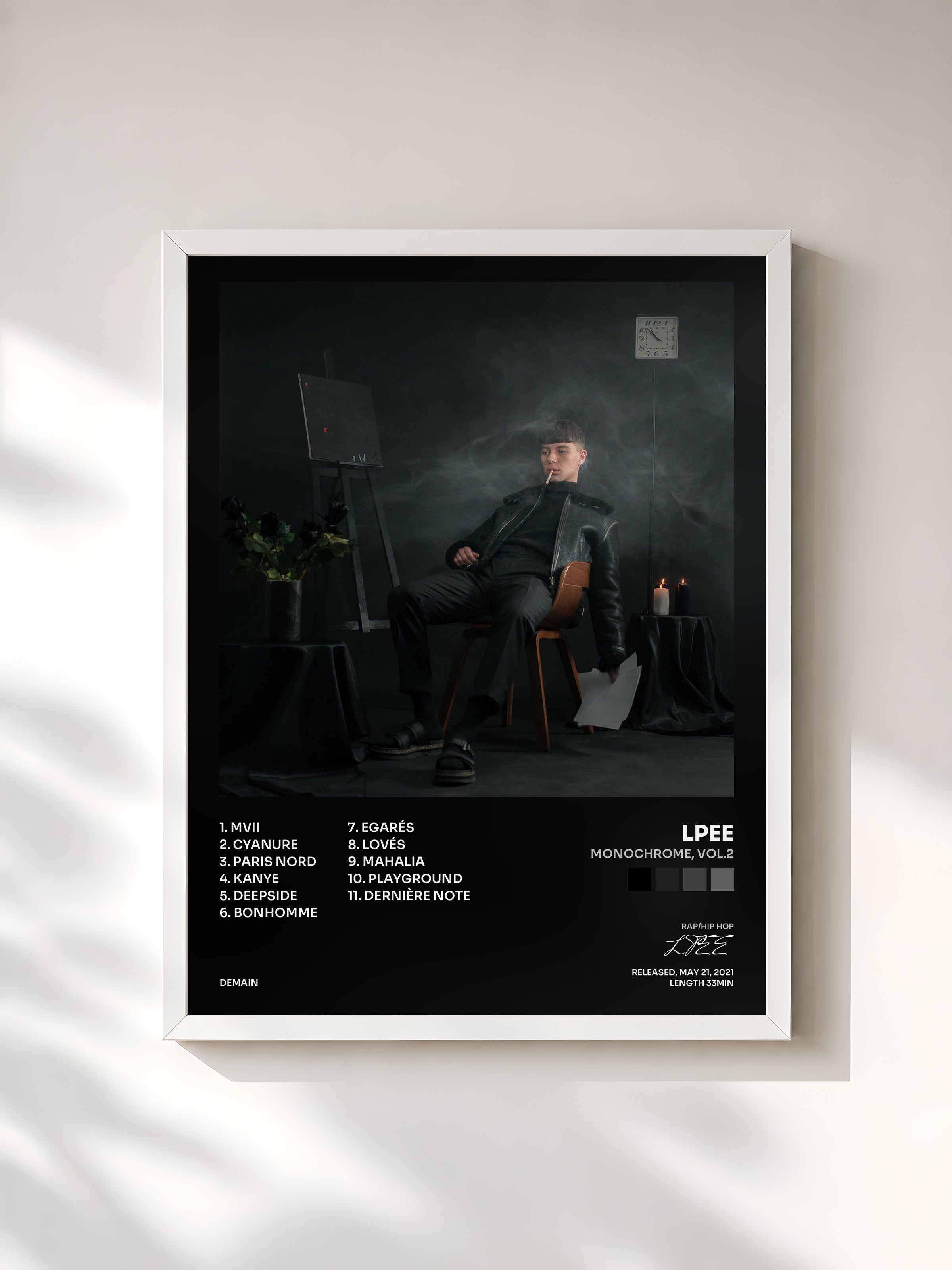 #blanc Tableau de l'album Monochrome, Vol.2 de LPEE, cadre blanc, imprimé et encadré en France