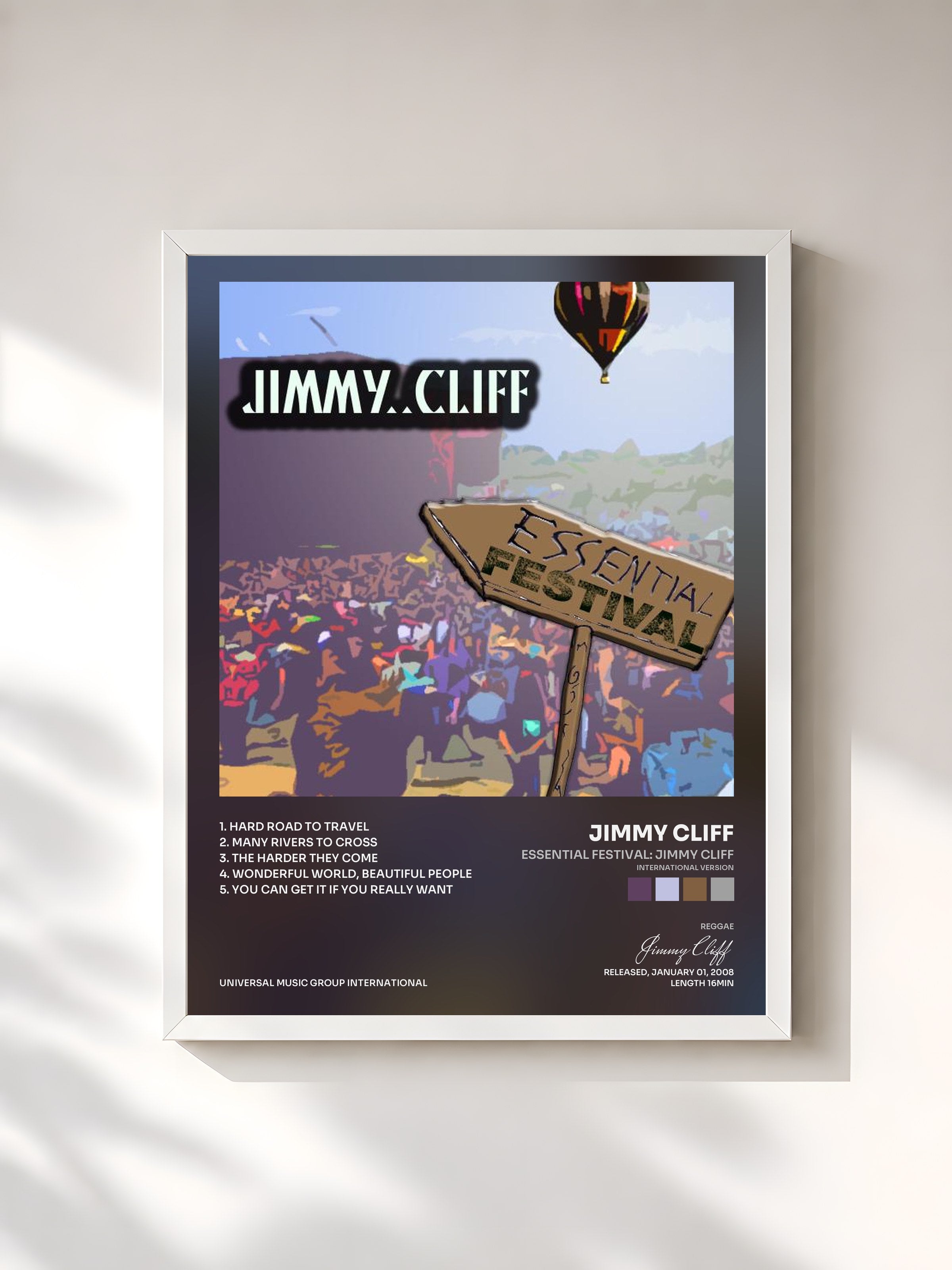 #blanc Tableau de l'album Essential Festival: Jimmy Cliff (International Version) de Jimmy Cliff, cadre blanc, imprimé et encadré en France