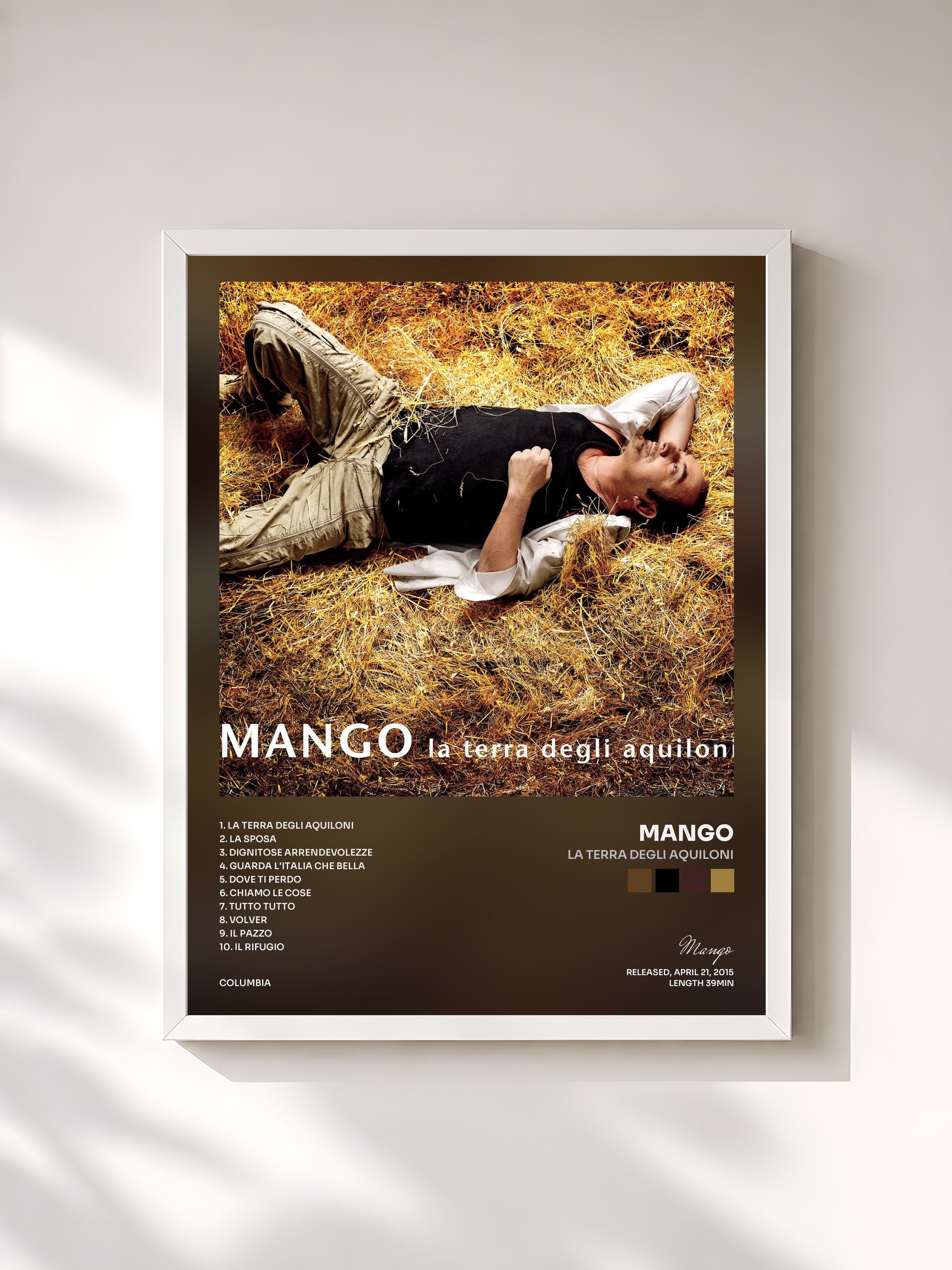 #blanc Tableau de l'album La terra degli aquiloni de Mango, cadre blanc, imprimé et encadré en France