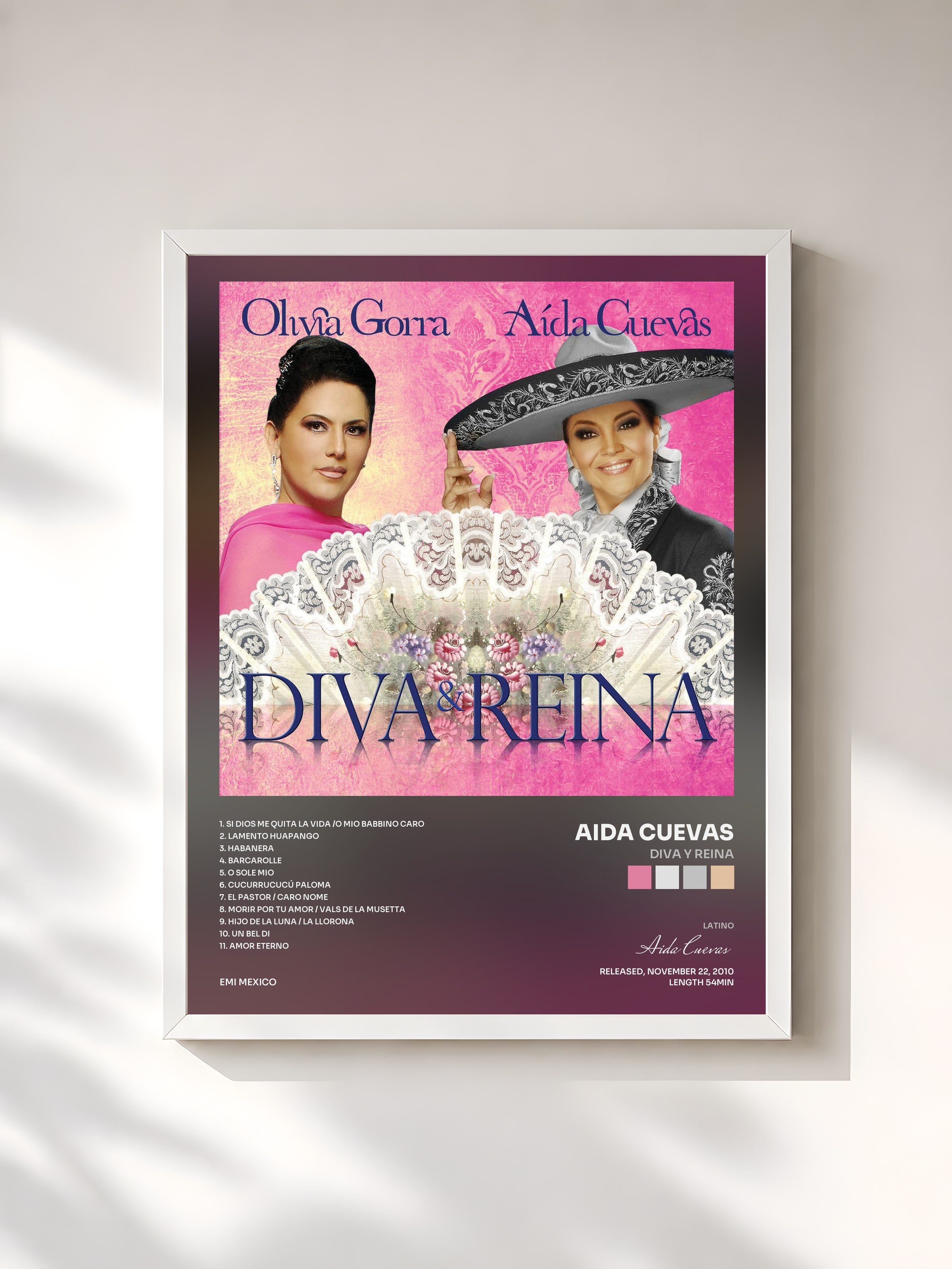#blanc Tableau de l'album Diva Y Reina de Aida Cuevas, cadre blanc, imprimé et encadré en France
