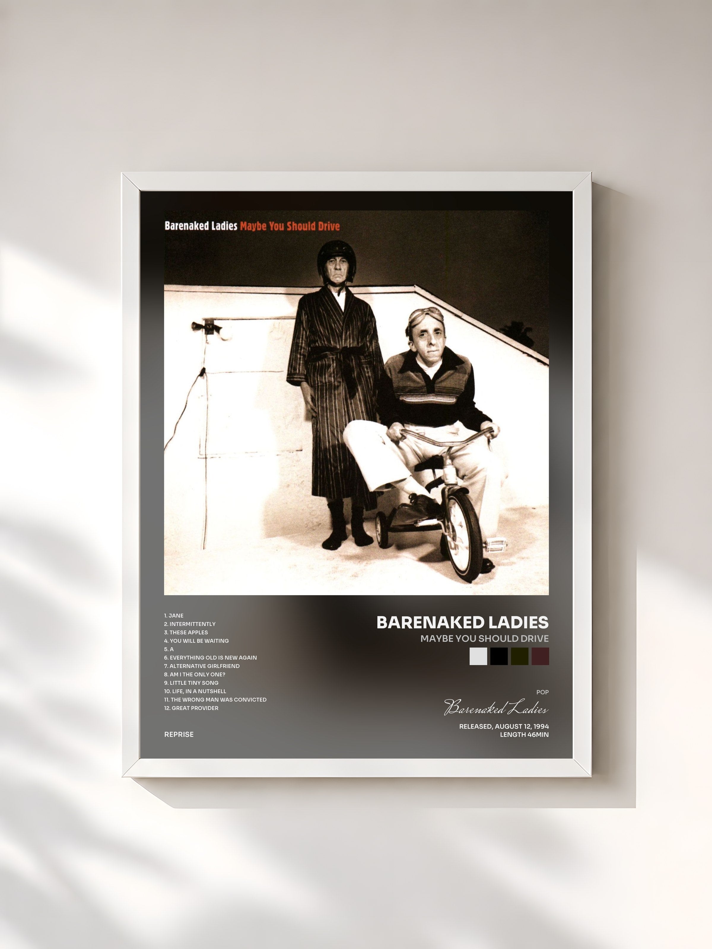 #blanc Tableau de l'album Maybe You Should Drive de Barenaked Ladies, cadre blanc, imprimé et encadré en France
