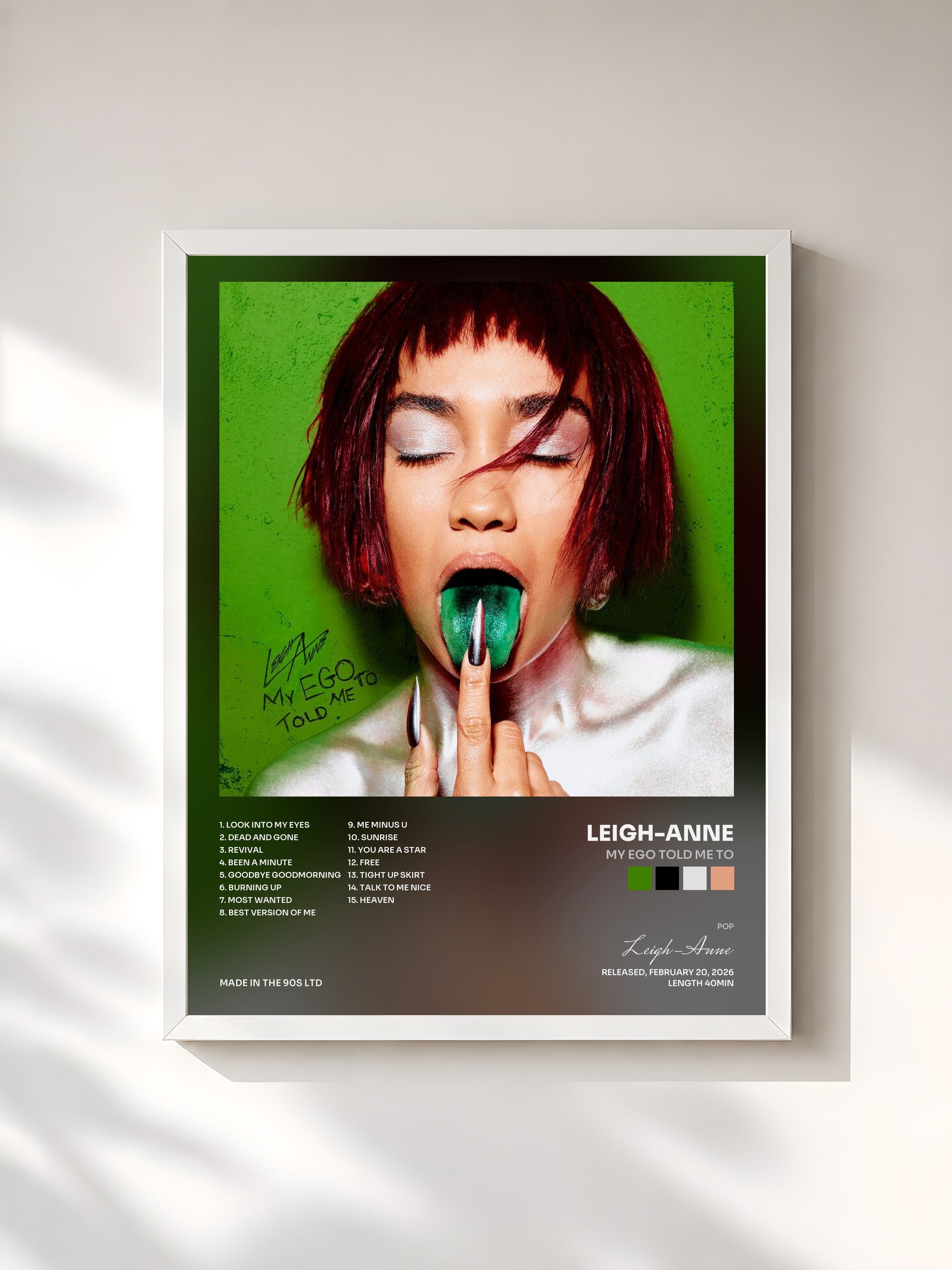 #blanc Tableau de l'album My Ego Told Me To de Leigh-Anne, cadre blanc, imprimé et encadré en France