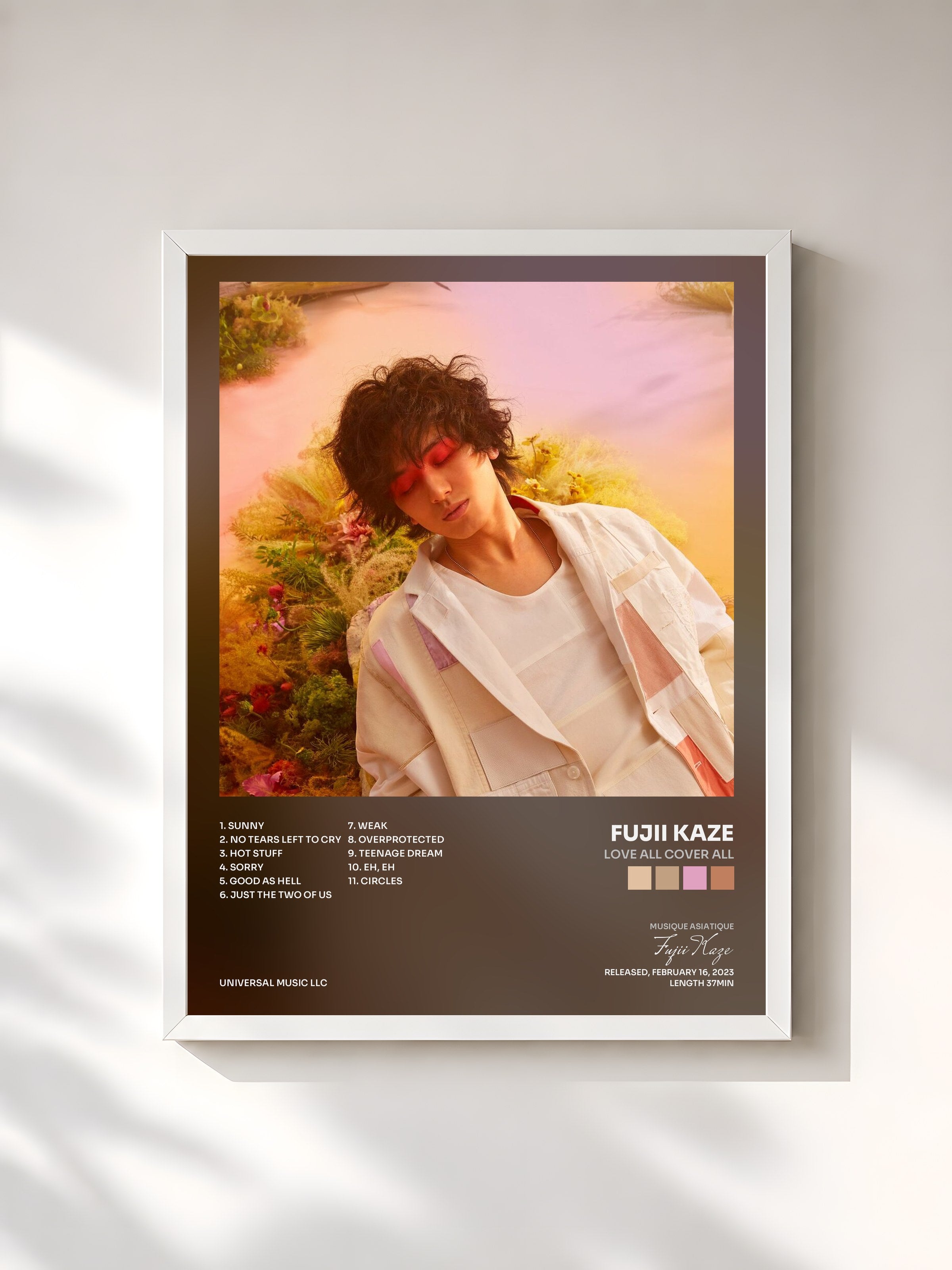 #blanc Tableau de l'album LOVE ALL COVER ALL de Fujii Kaze, cadre blanc, imprimé et encadré en France