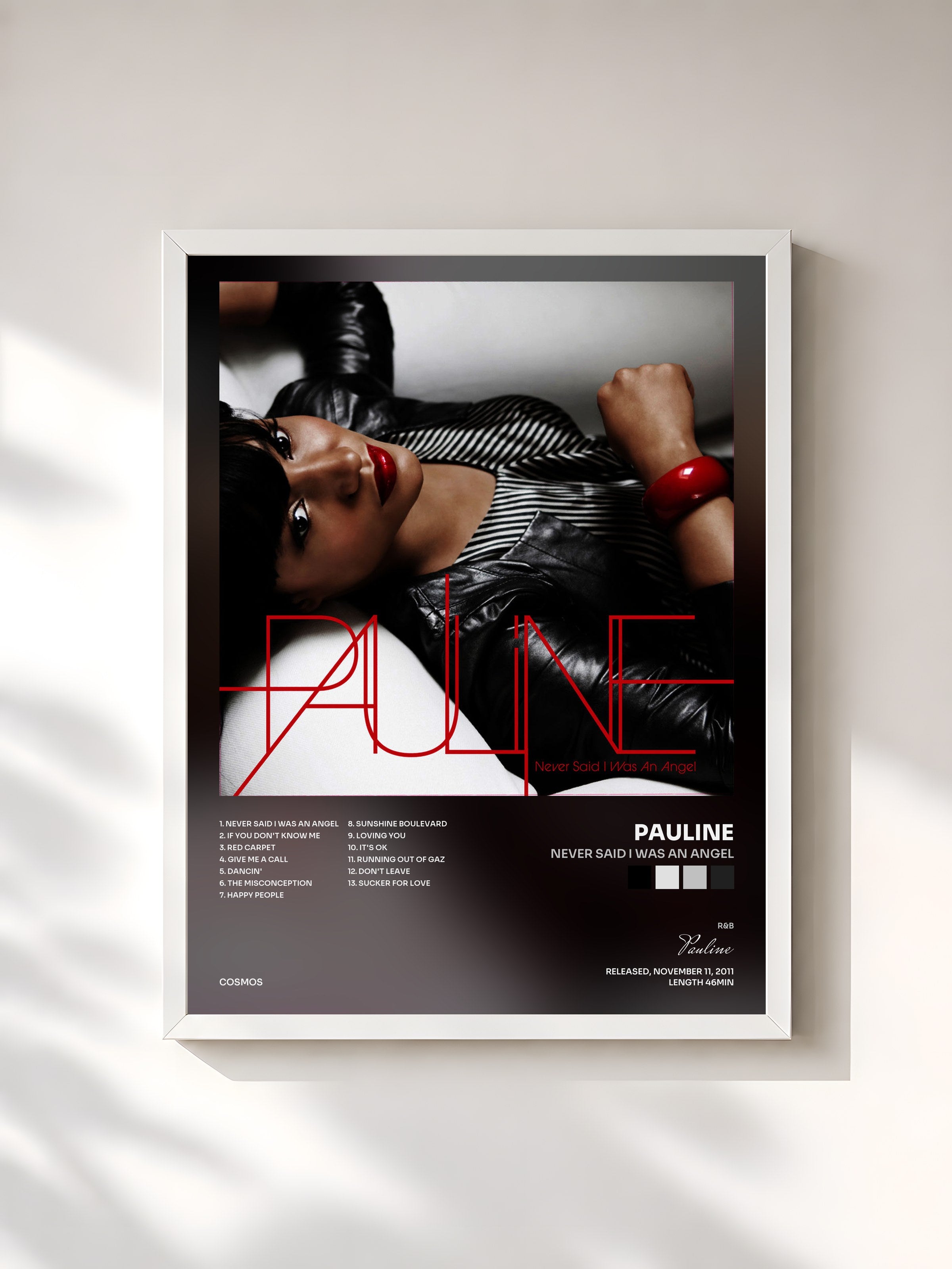 #blanc Tableau de l'album Never Said I Was An Angel de Pauline, cadre blanc, imprimé et encadré en France