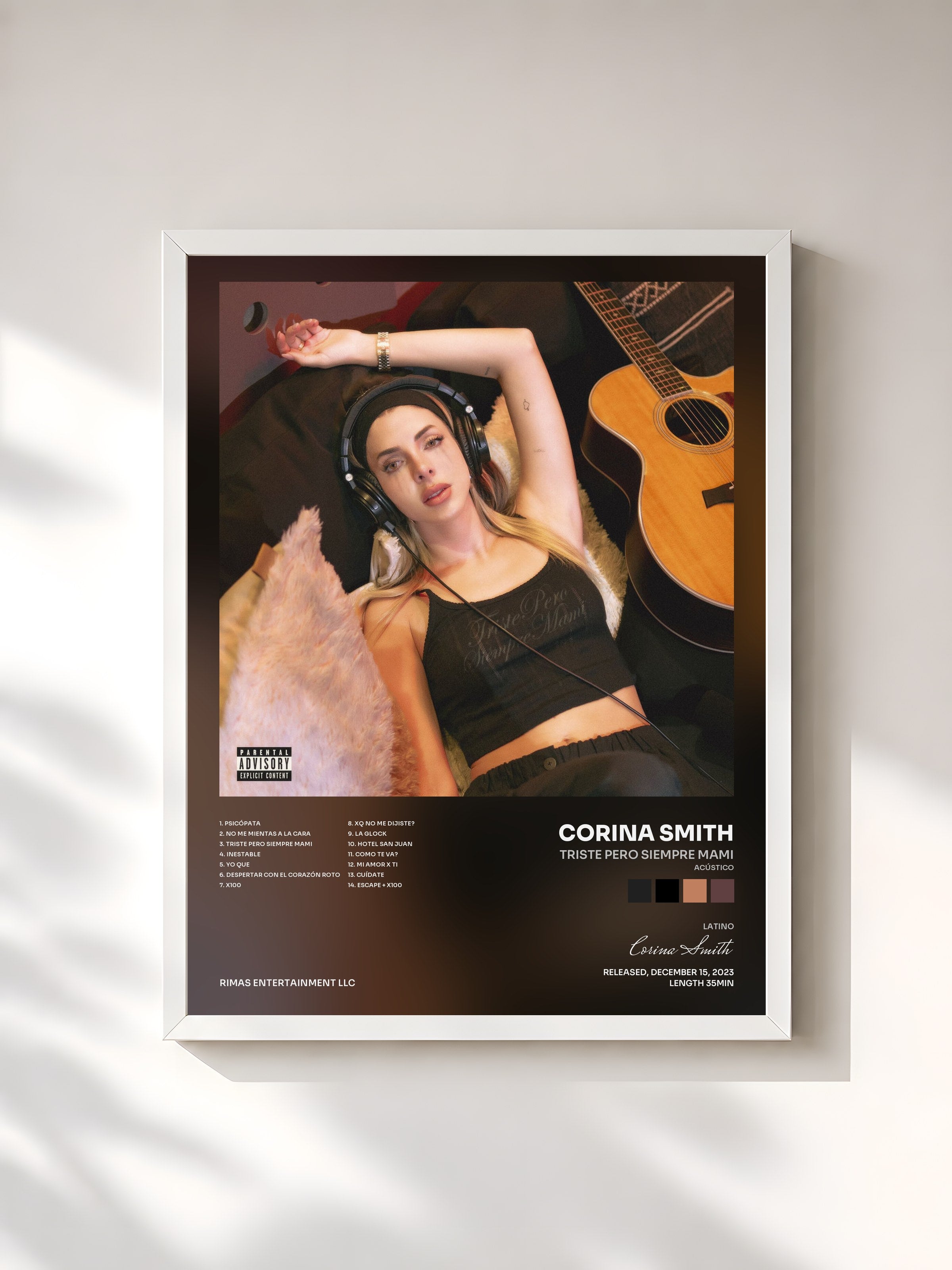 #blanc Tableau de l'album triste pero siempre mami (acústico) de Corina Smith, cadre blanc, imprimé et encadré en France