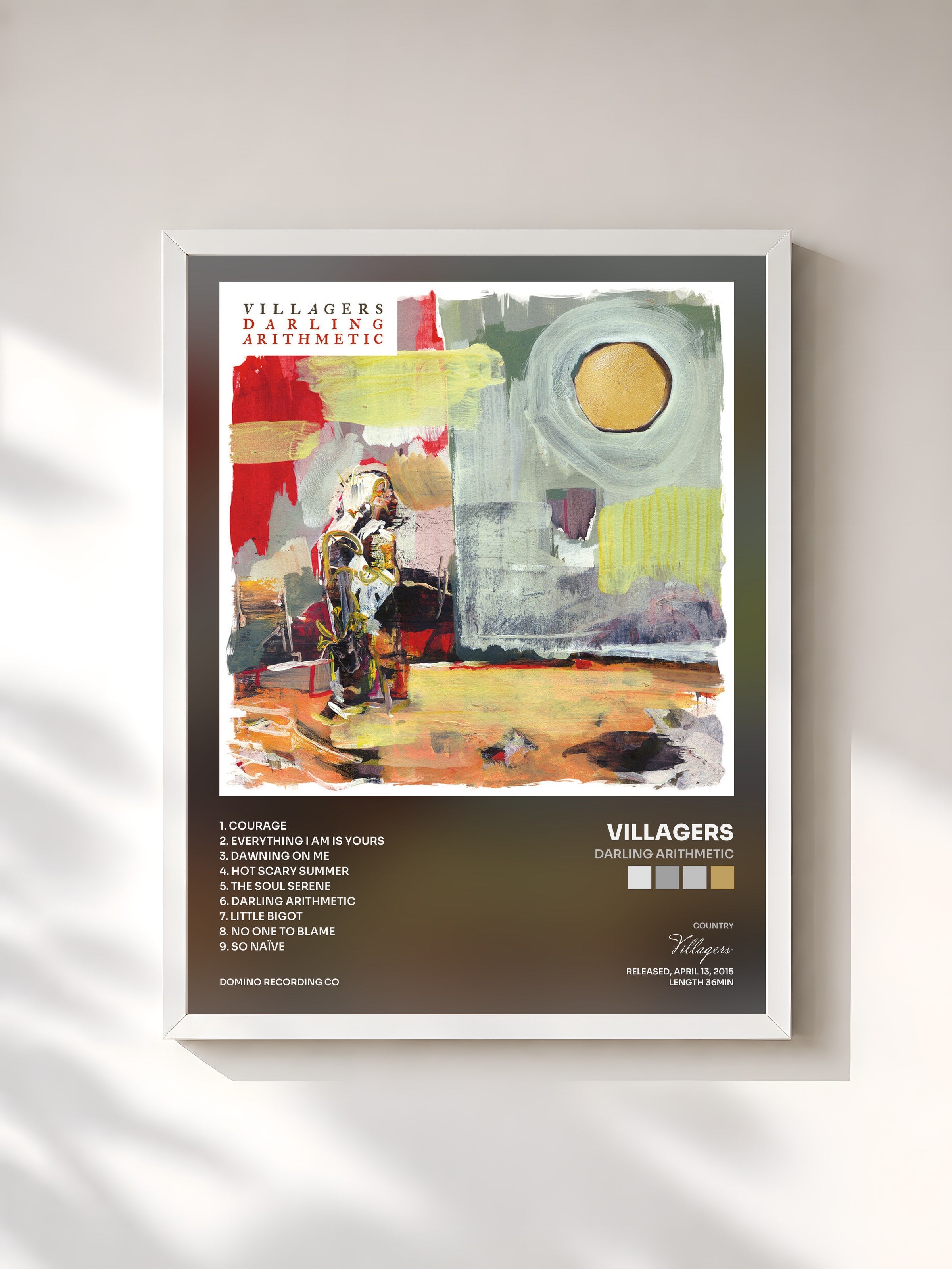 #blanc Tableau de l'album Darling Arithmetic de Villagers, cadre blanc, imprimé et encadré en France