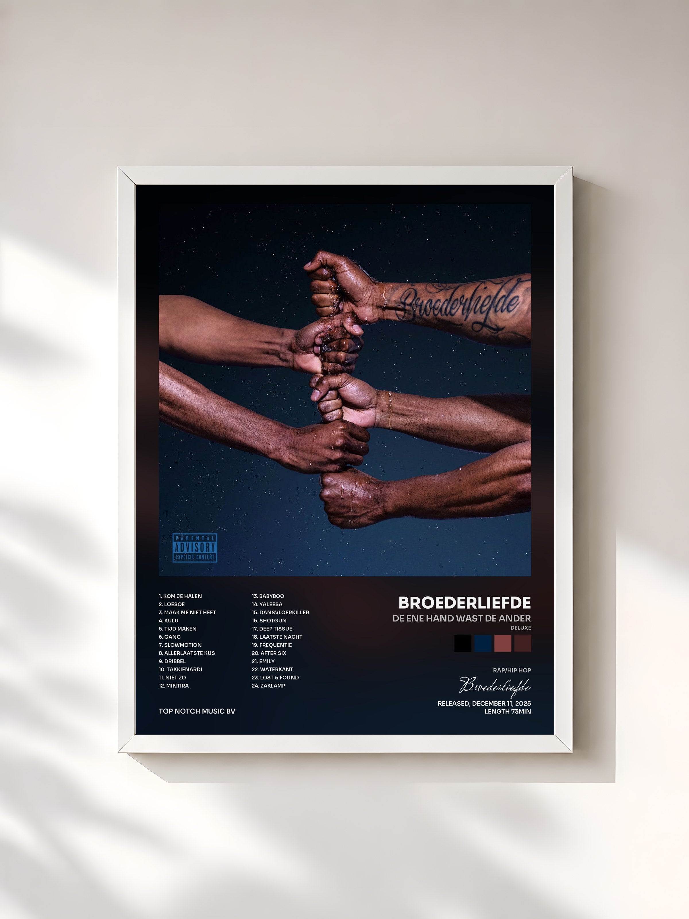 #blanc Tableau de l'album De Ene Hand Wast De Ander (Deluxe) de Broederliefde, cadre blanc, imprimé et encadré en France