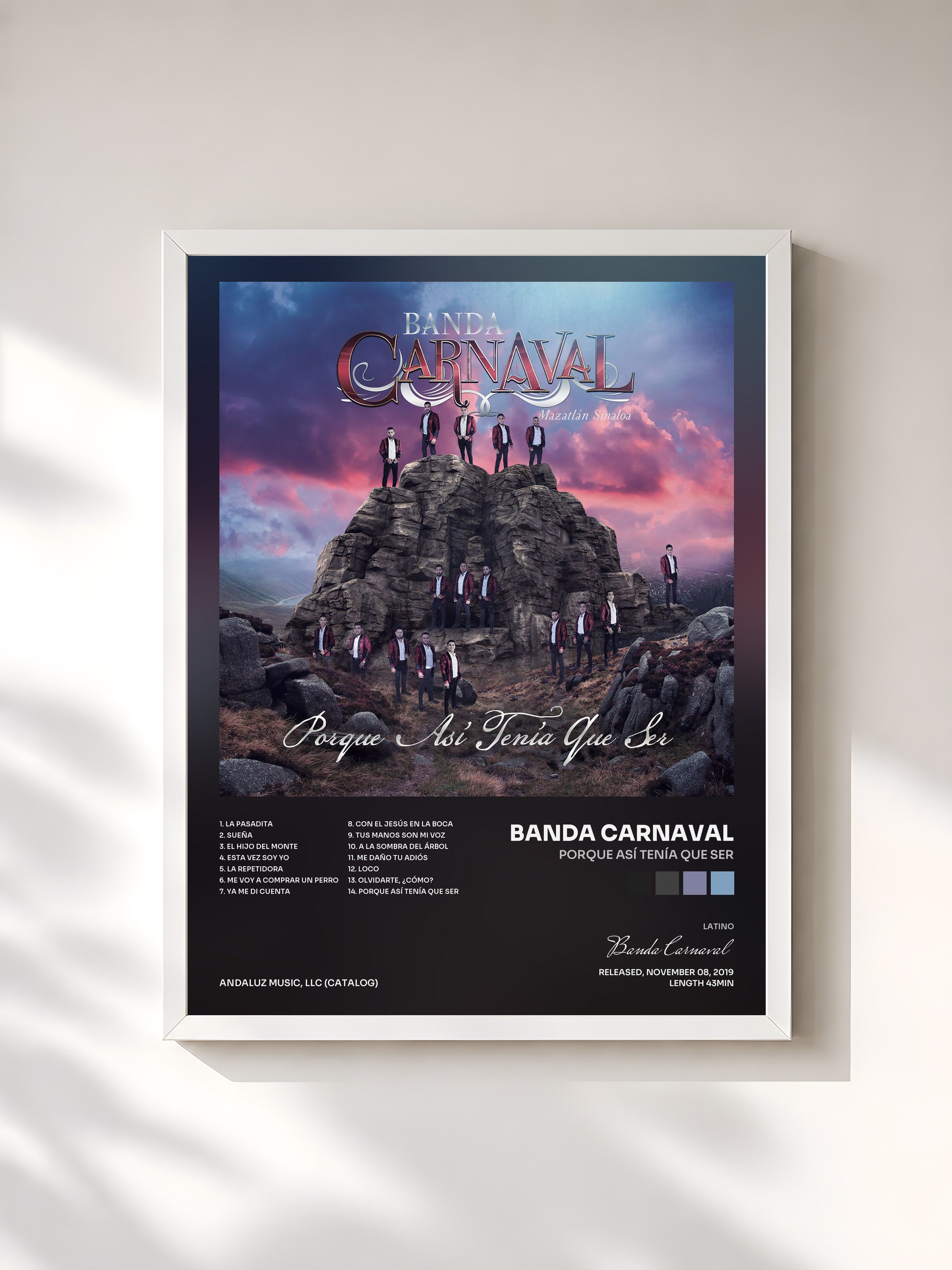 #blanc Tableau de l'album Porque Así Tenía Que Ser de Banda Carnaval, cadre blanc, imprimé et encadré en France