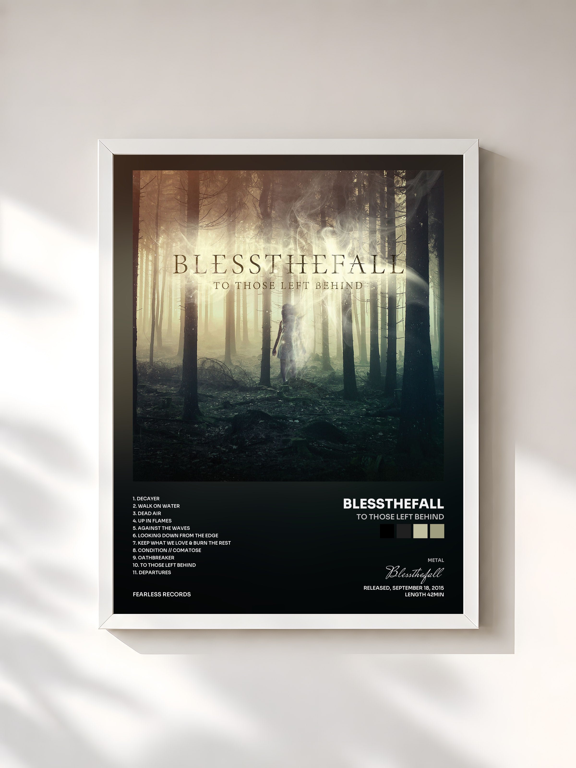 #blanc Tableau de l'album To Those Left Behind de Blessthefall, cadre blanc, imprimé et encadré en France