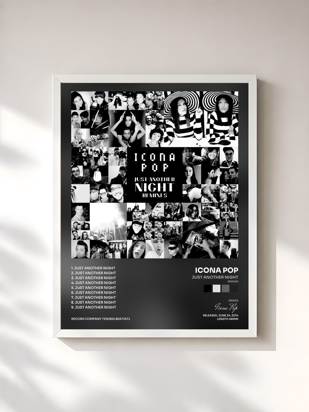 #blanc Tableau de l'album Just Another Night (Remixes) de Icona Pop, cadre blanc, imprimé et encadré en France