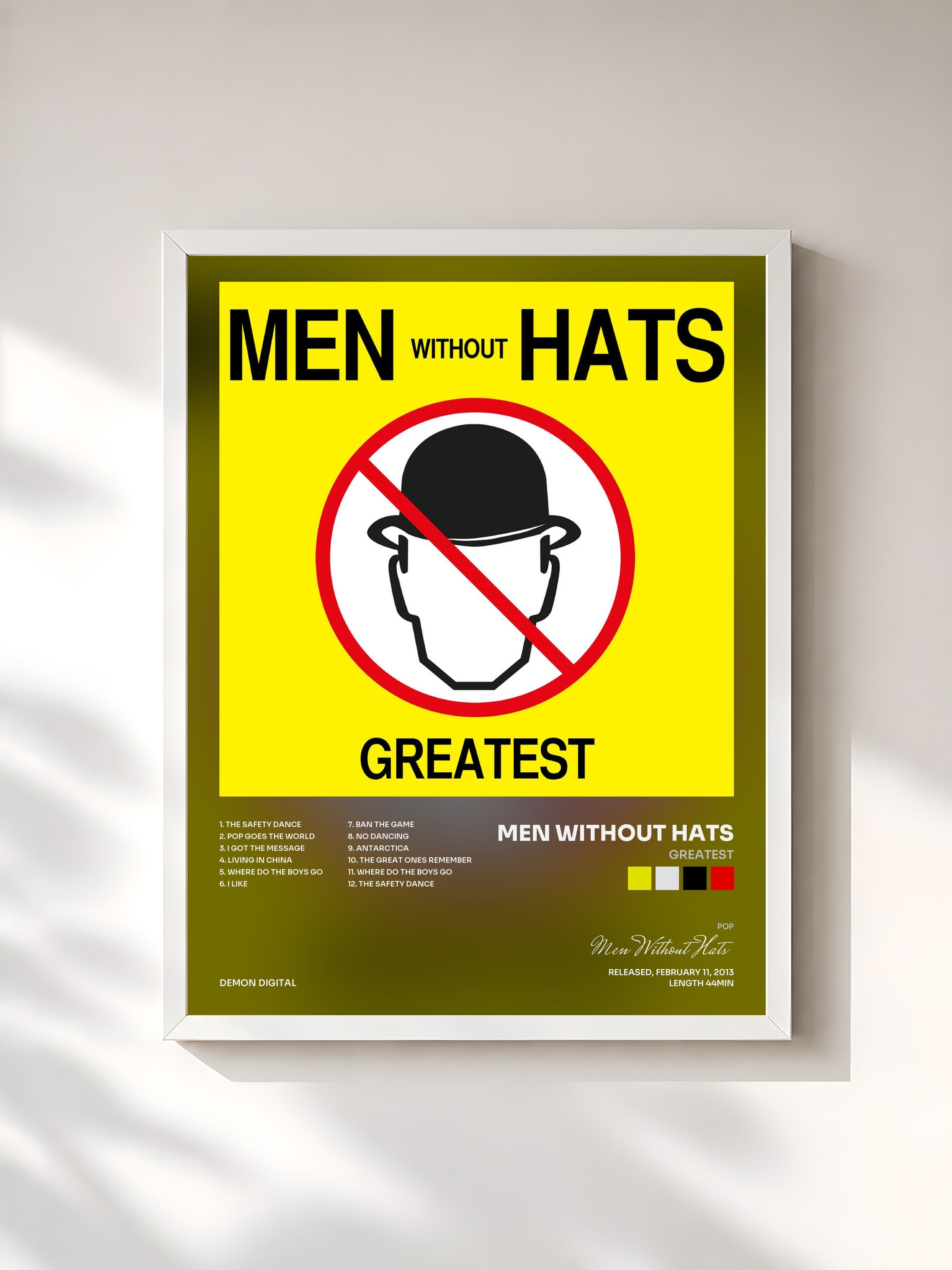 #blanc Tableau de l'album Greatest de Men Without Hats, cadre blanc, imprimé et encadré en France