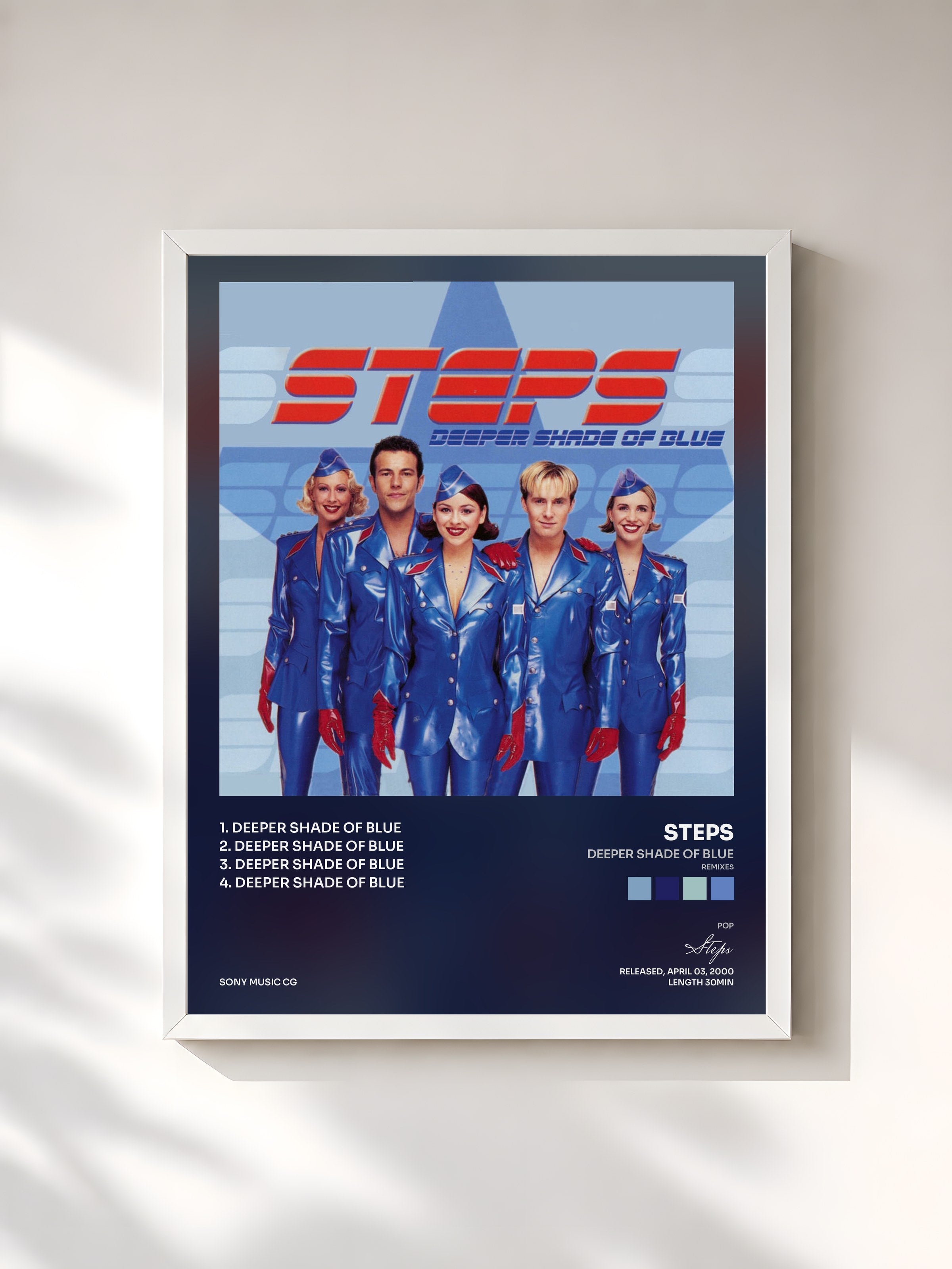 #blanc Tableau de l'album Deeper Shade Of Blue (Remixes) de Steps, cadre blanc, imprimé et encadré en France