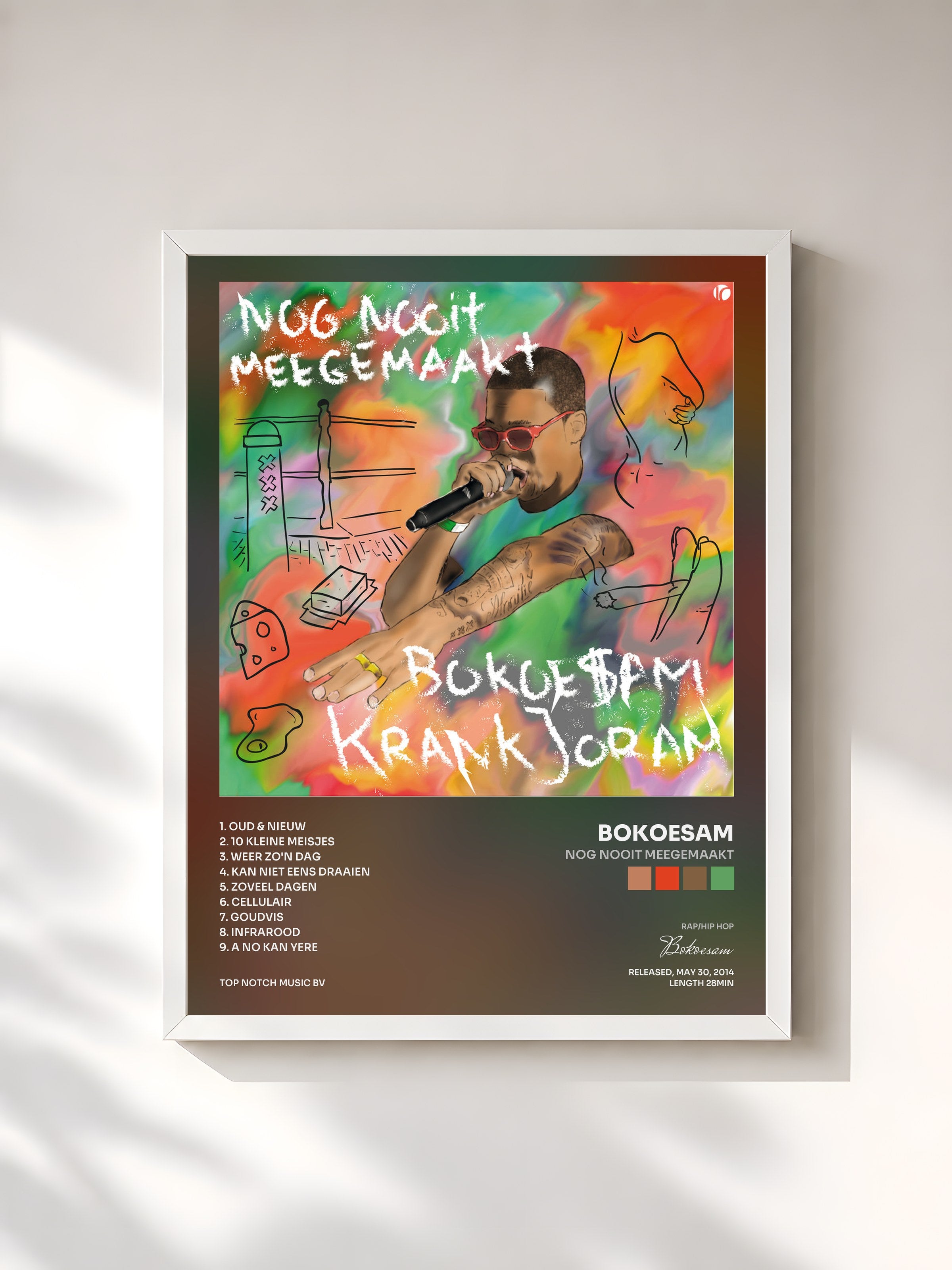 #blanc Tableau de l'album Nog Nooit Meegemaakt de Bokoesam, cadre blanc, imprimé et encadré en France