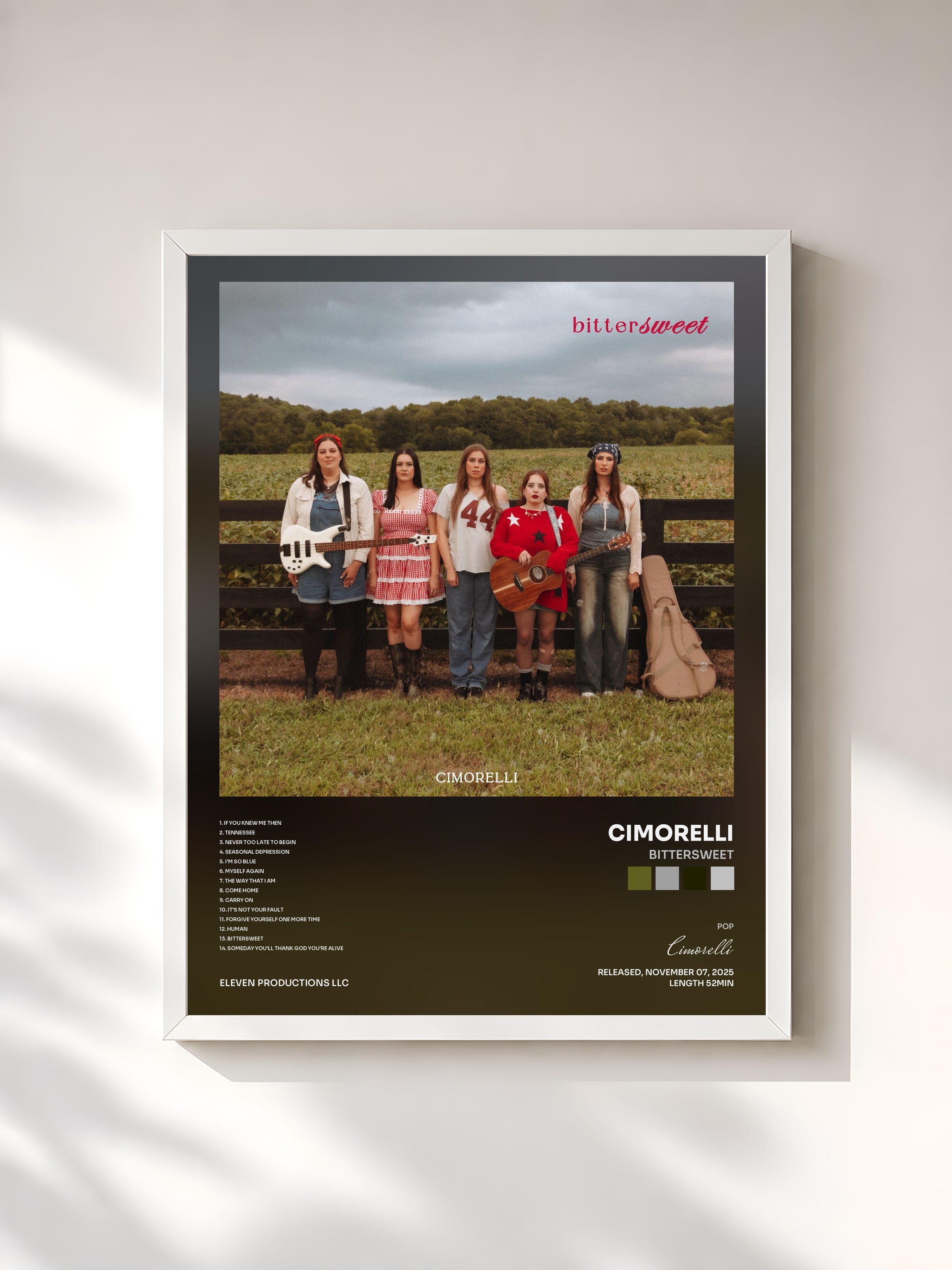 #blanc Tableau de l'album Bittersweet de Cimorelli, cadre blanc, imprimé et encadré en France