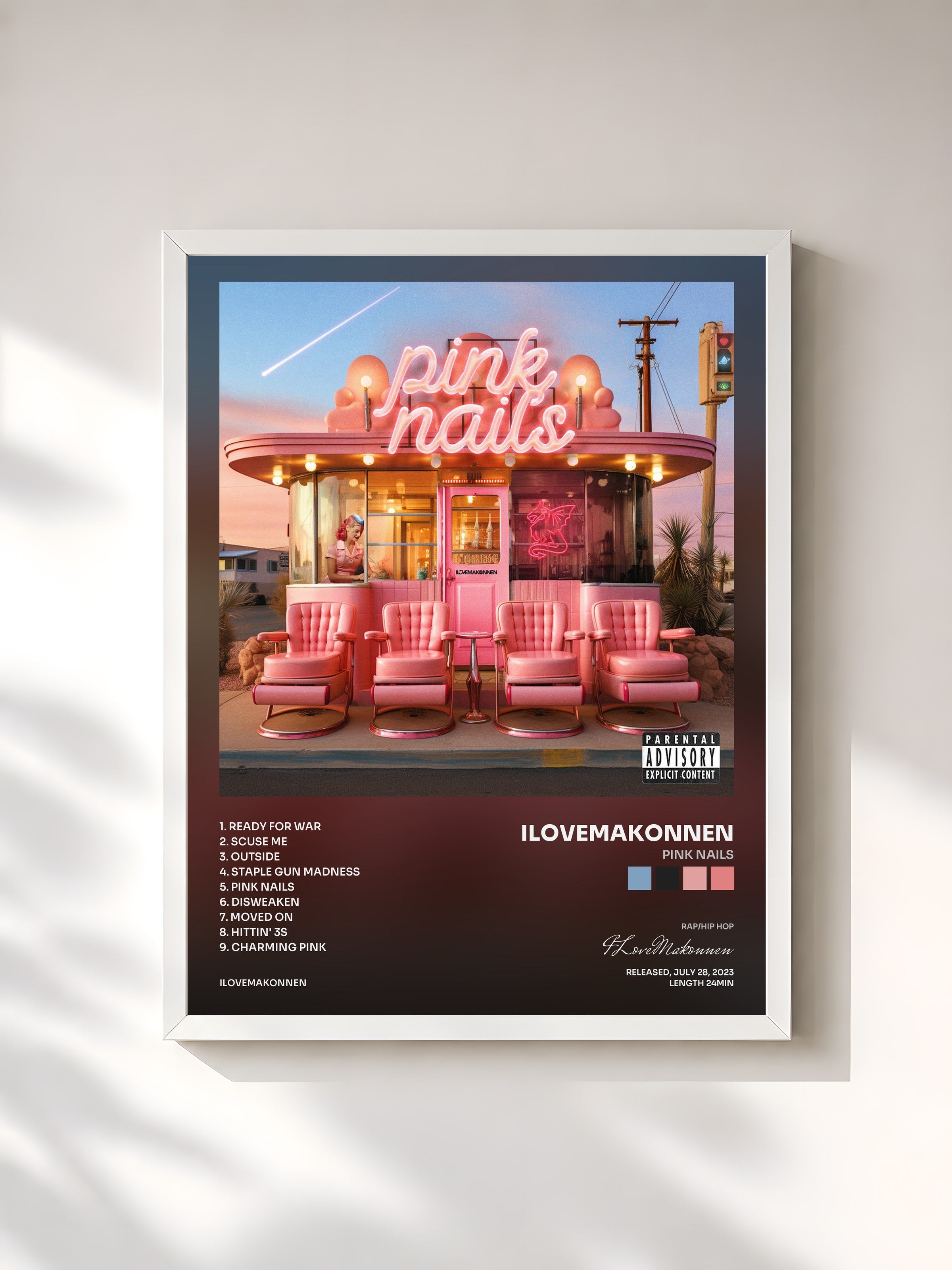 #blanc Tableau de l'album Pink Nails de ILoveMakonnen, cadre blanc, imprimé et encadré en France