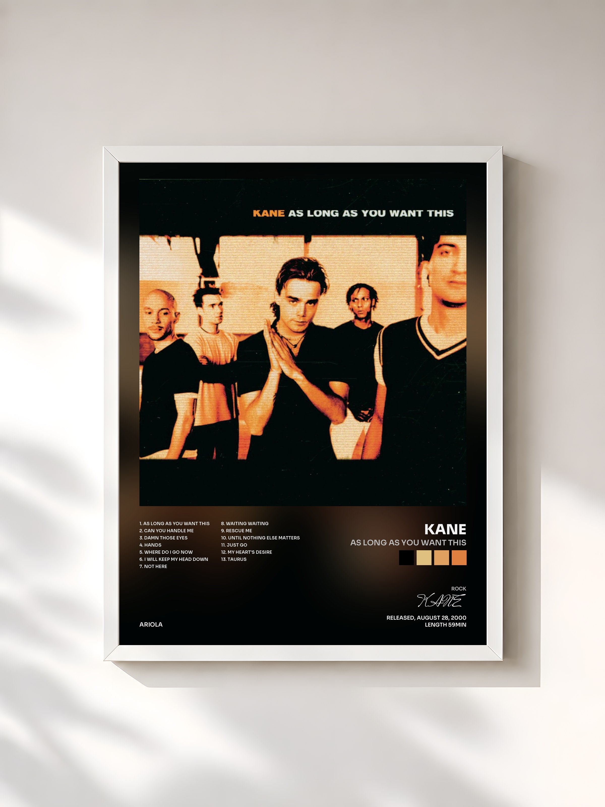 #blanc Tableau de l'album As Long As You Want This de KANE, cadre blanc, imprimé et encadré en France
