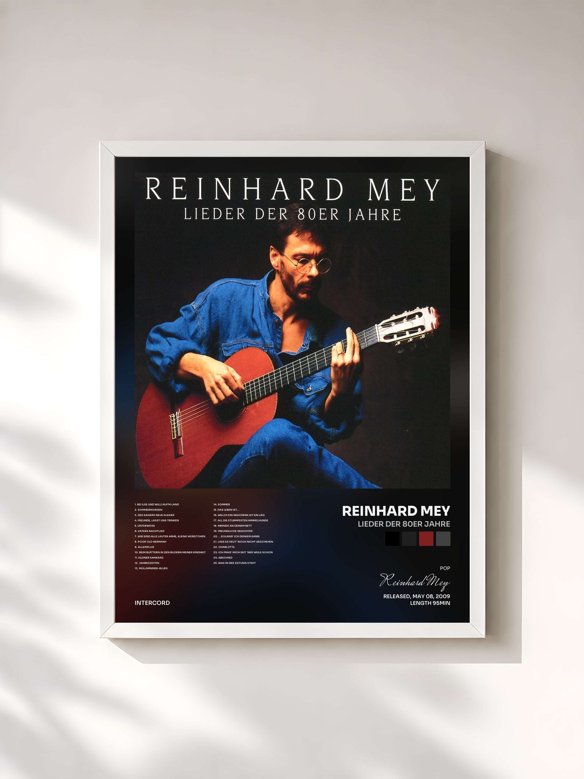 #blanc Tableau de l'album Lieder Der 80er Jahre de Reinhard Mey, cadre blanc, imprimé et encadré en France