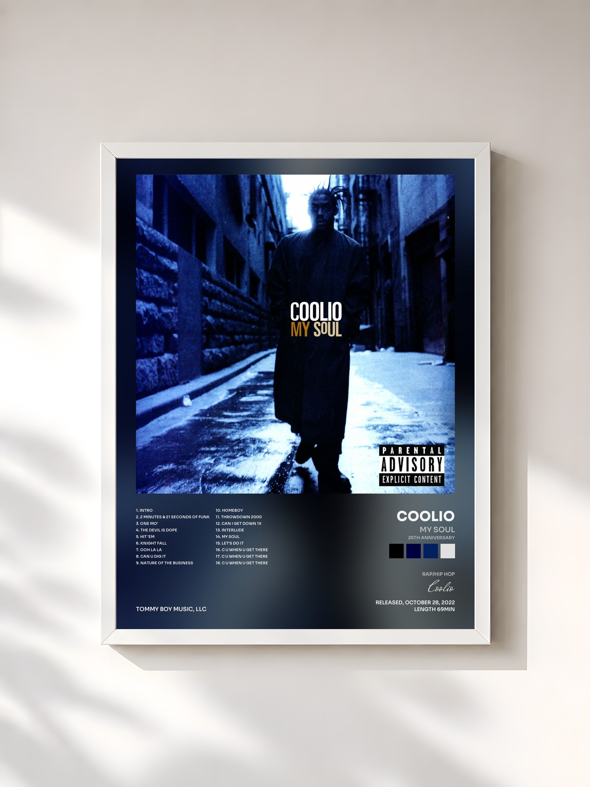 #blanc Tableau de l'album My Soul (25th Anniversary) de Coolio, cadre blanc, imprimé et encadré en France