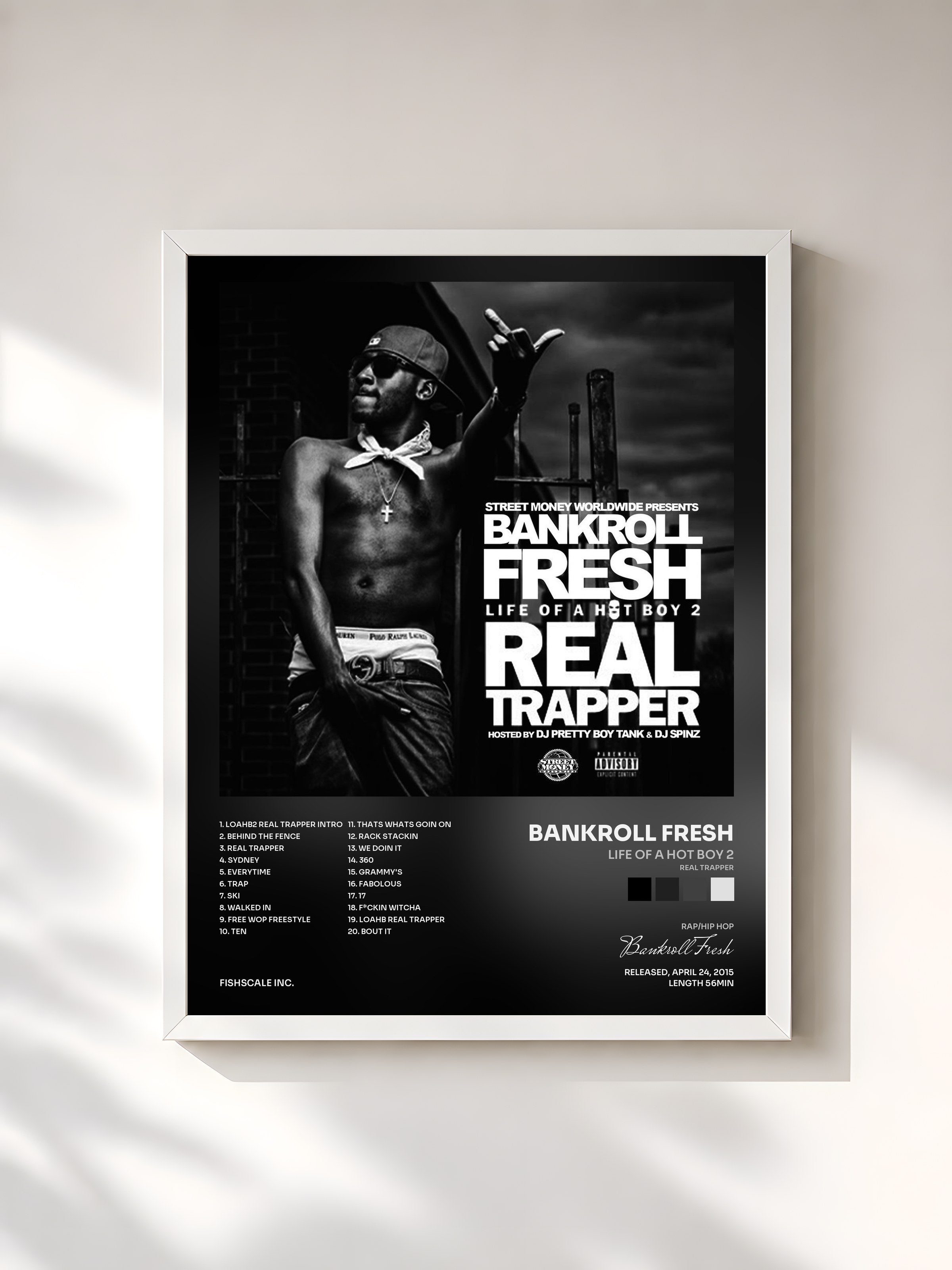 #blanc Tableau de l'album Life of a Hot Boy 2 (Real Trapper) de Bankroll Fresh, cadre blanc, imprimé et encadré en France