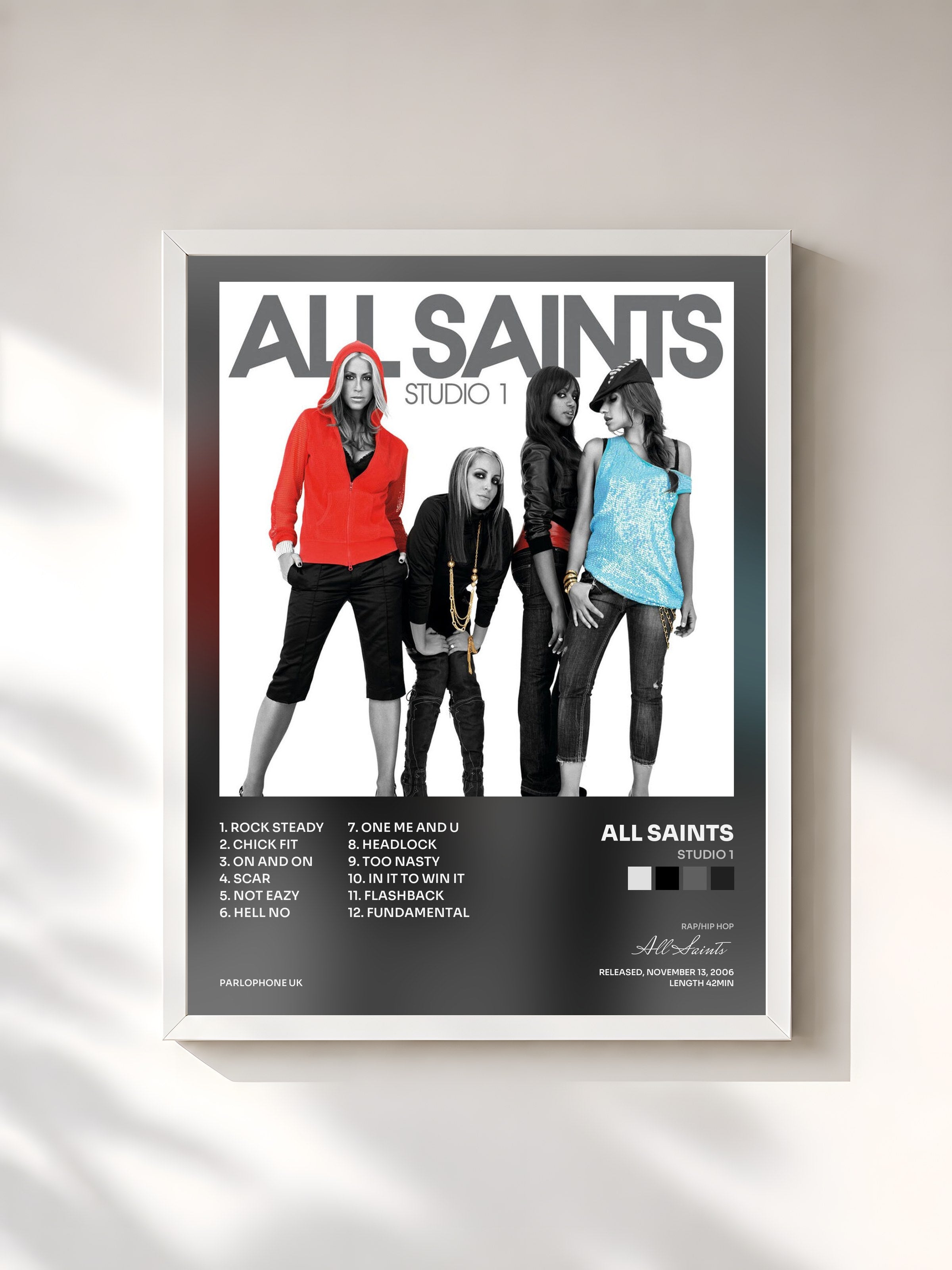 #blanc Tableau de l'album Studio 1 de All Saints, cadre blanc, imprimé et encadré en France