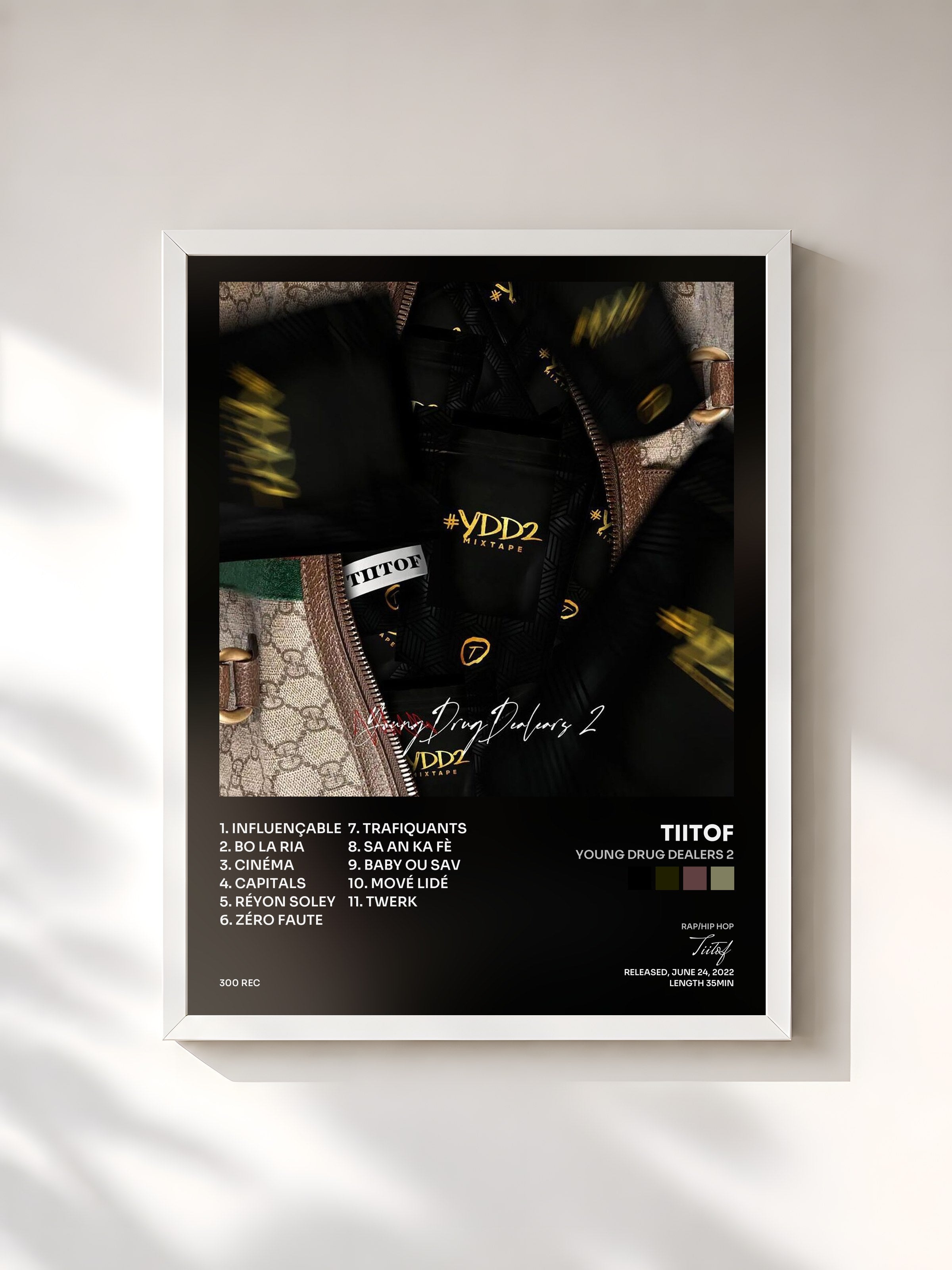 #blanc Tableau de l'album Young Drug Dealers 2 de Tiitof, cadre blanc, imprimé et encadré en France