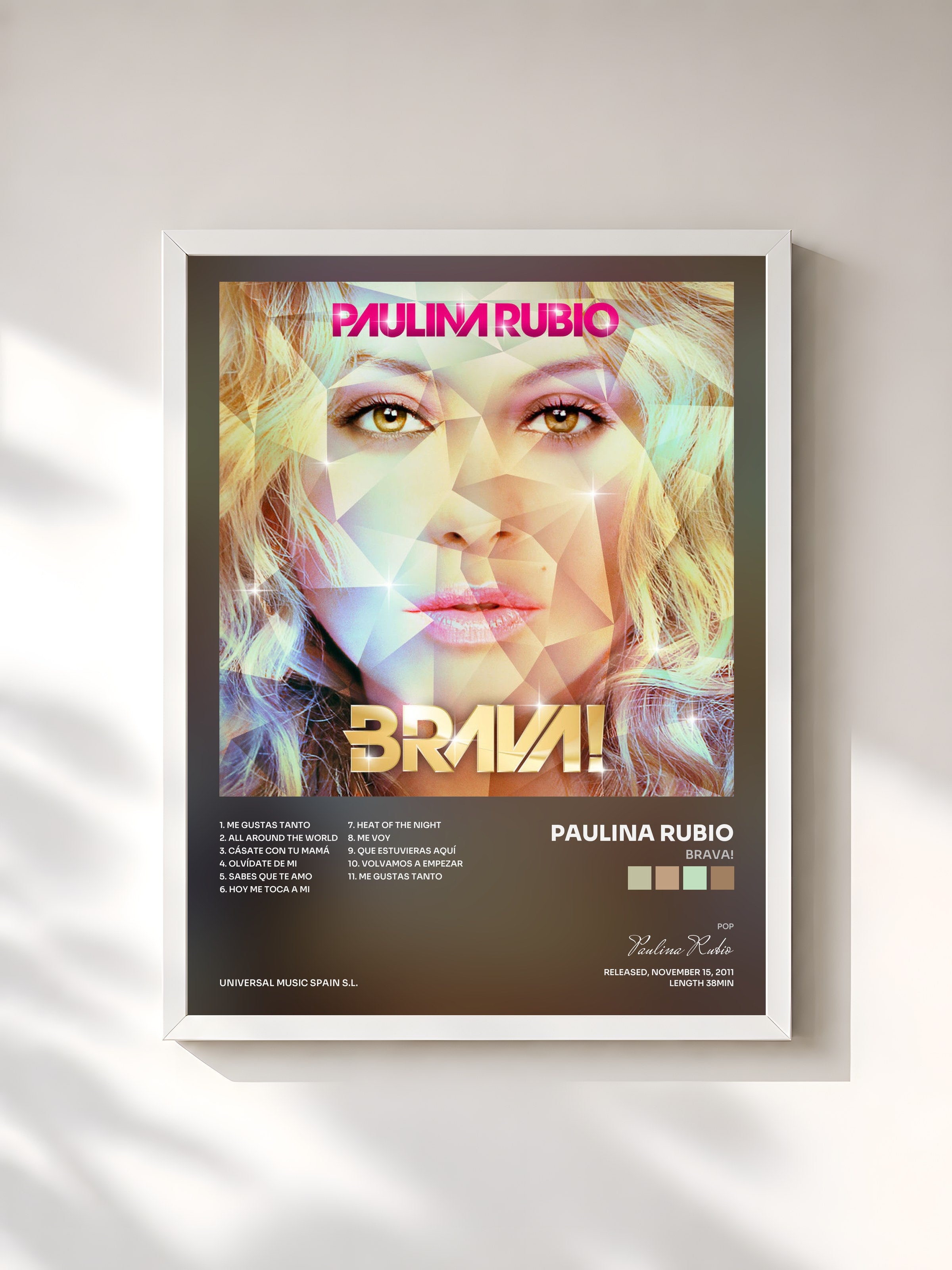 #blanc Tableau de l'album Brava! de Paulina Rubio, cadre blanc, imprimé et encadré en France