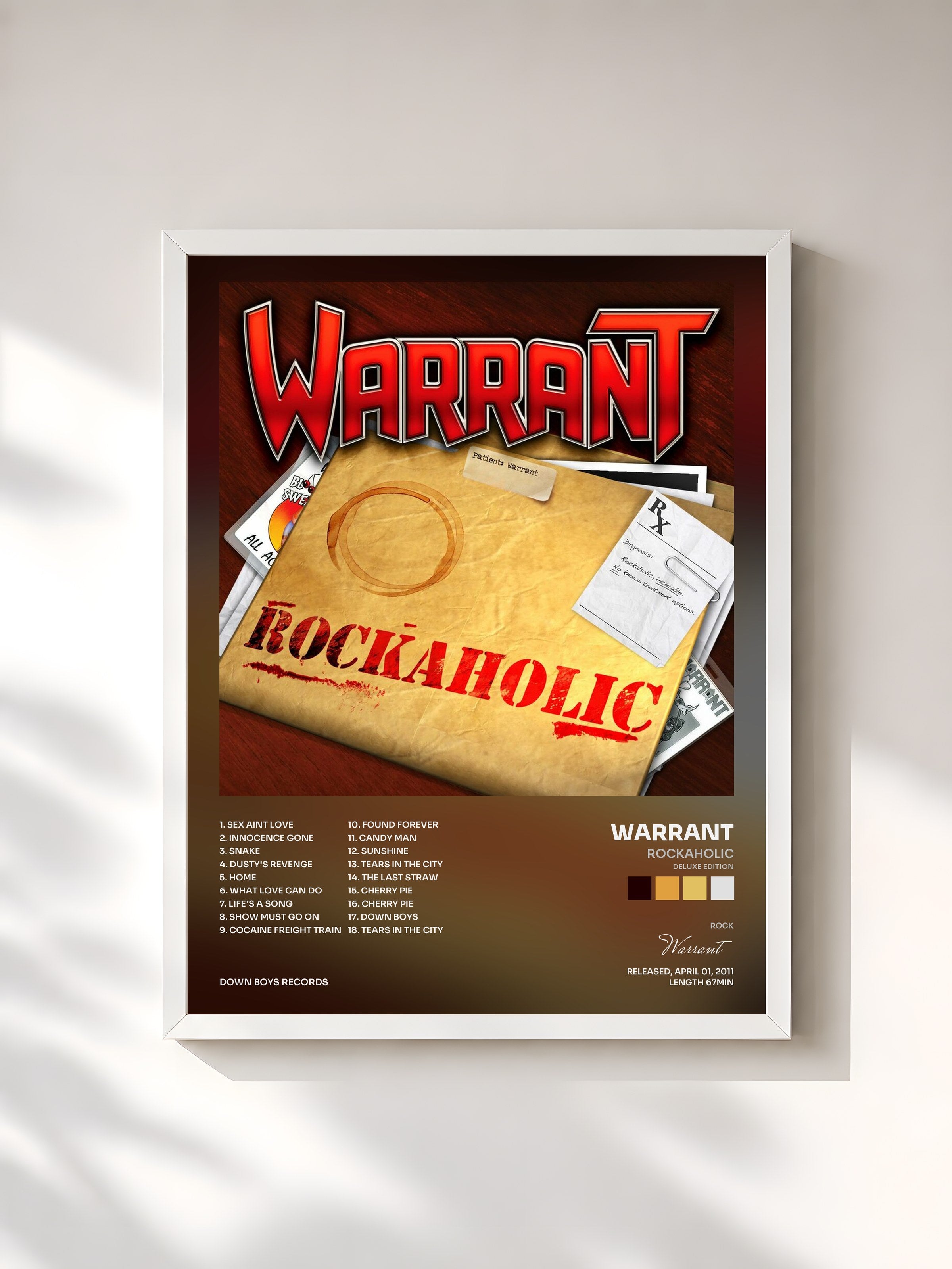 #blanc Tableau de l'album Rockaholic (Deluxe Edition) de Warrant, cadre blanc, imprimé et encadré en France