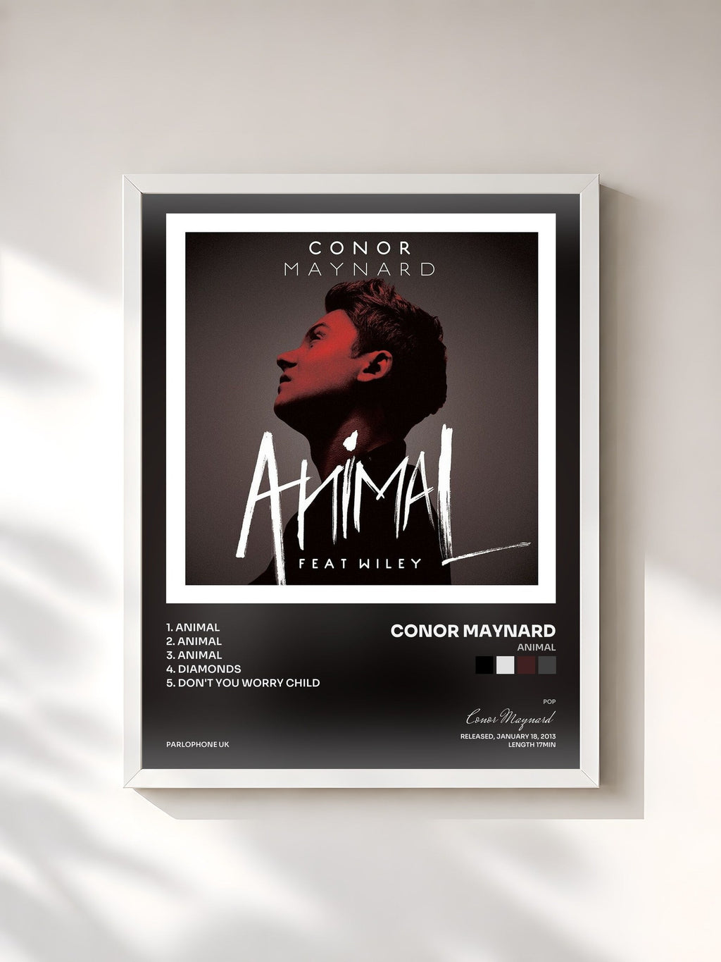 #blanc Tableau de l'album Animal de Conor Maynard, cadre blanc, imprimé et encadré en France
