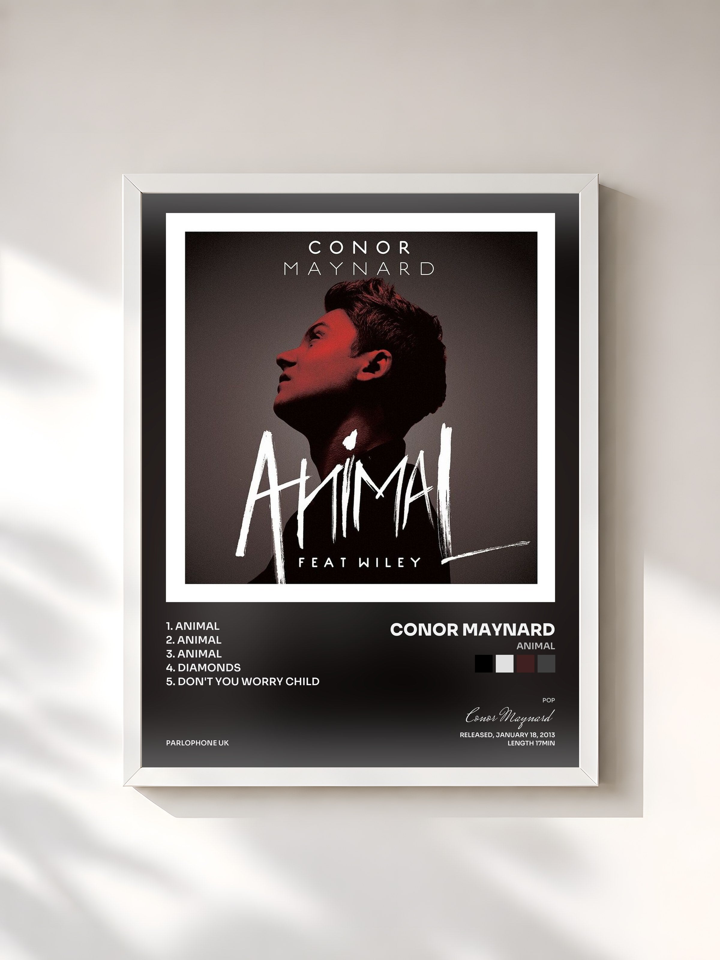 #blanc Tableau de l'album Animal de Conor Maynard, cadre blanc, imprimé et encadré en France